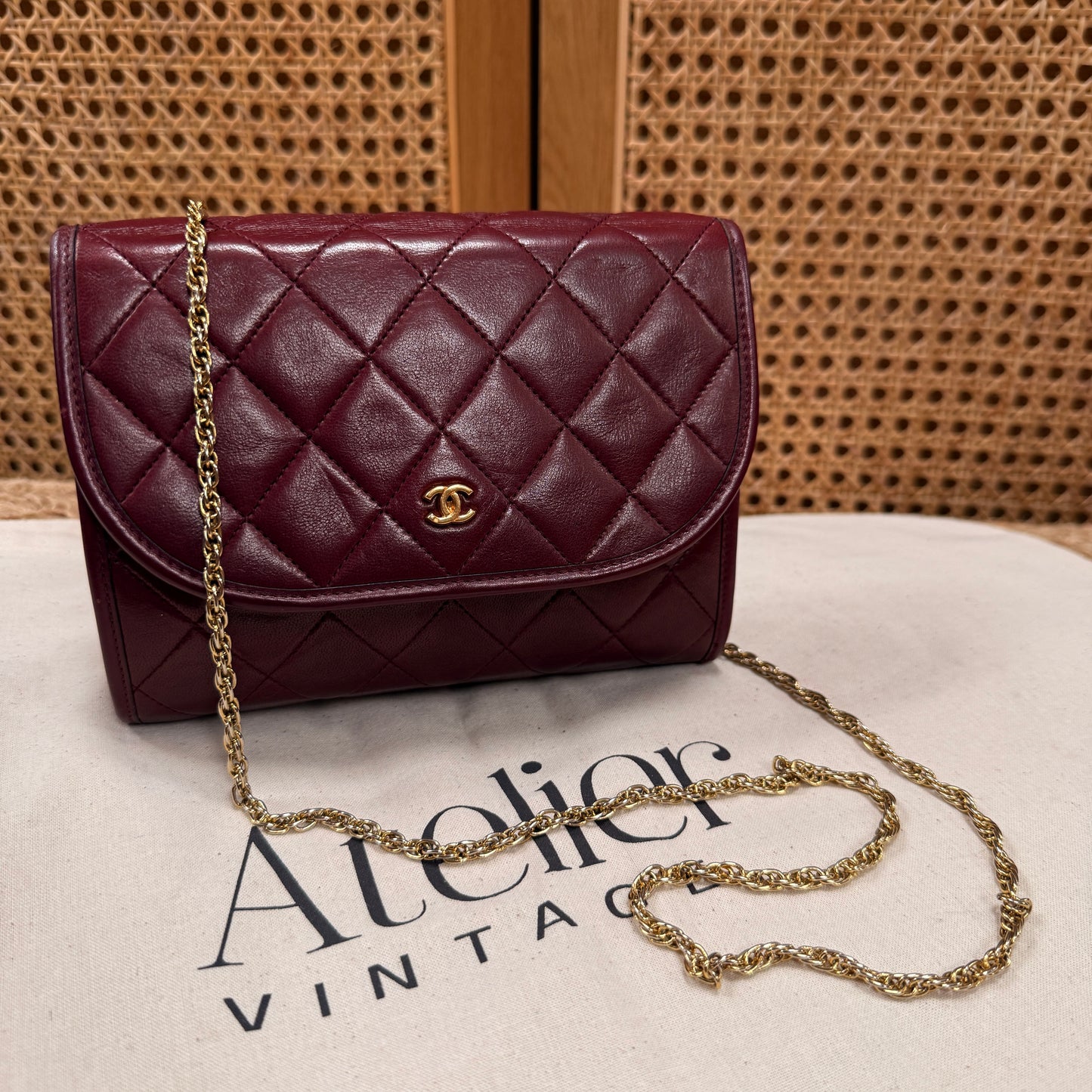 Chanel Early 1980s Rare Bordeaux Lambskin Leather Single flap Cross Body