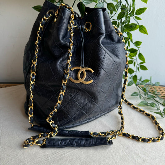 Chanel 1986 Navy CC Charm Bucket Bag