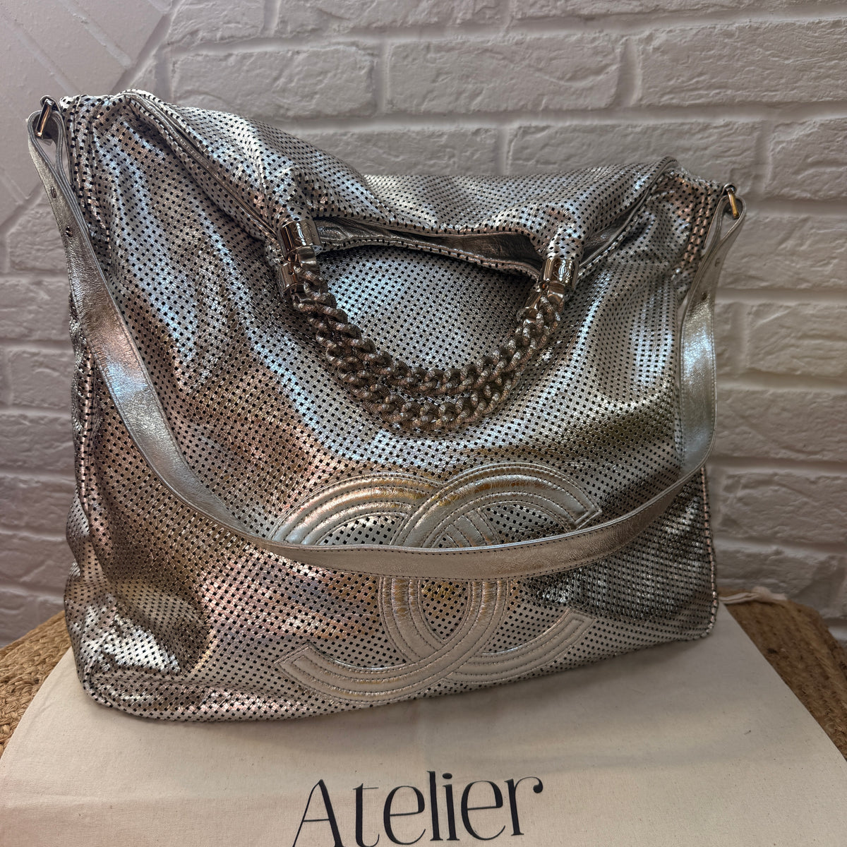 Chanel 2008 Rodeo Drive Oversized tote metallic silver