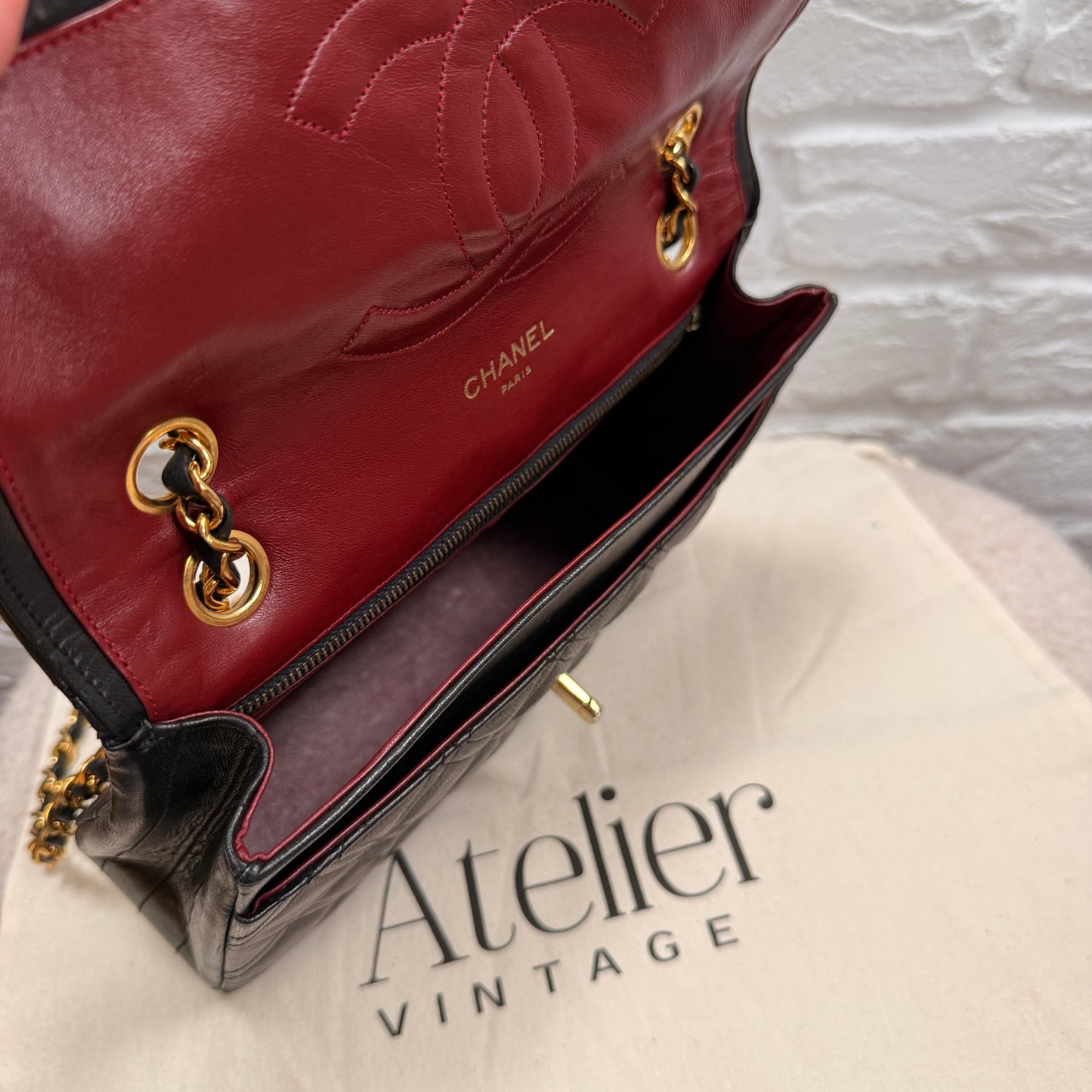 Chanel Early 1980s Rare Chanel Double Diamond Quilted Two Way Single Flap in black