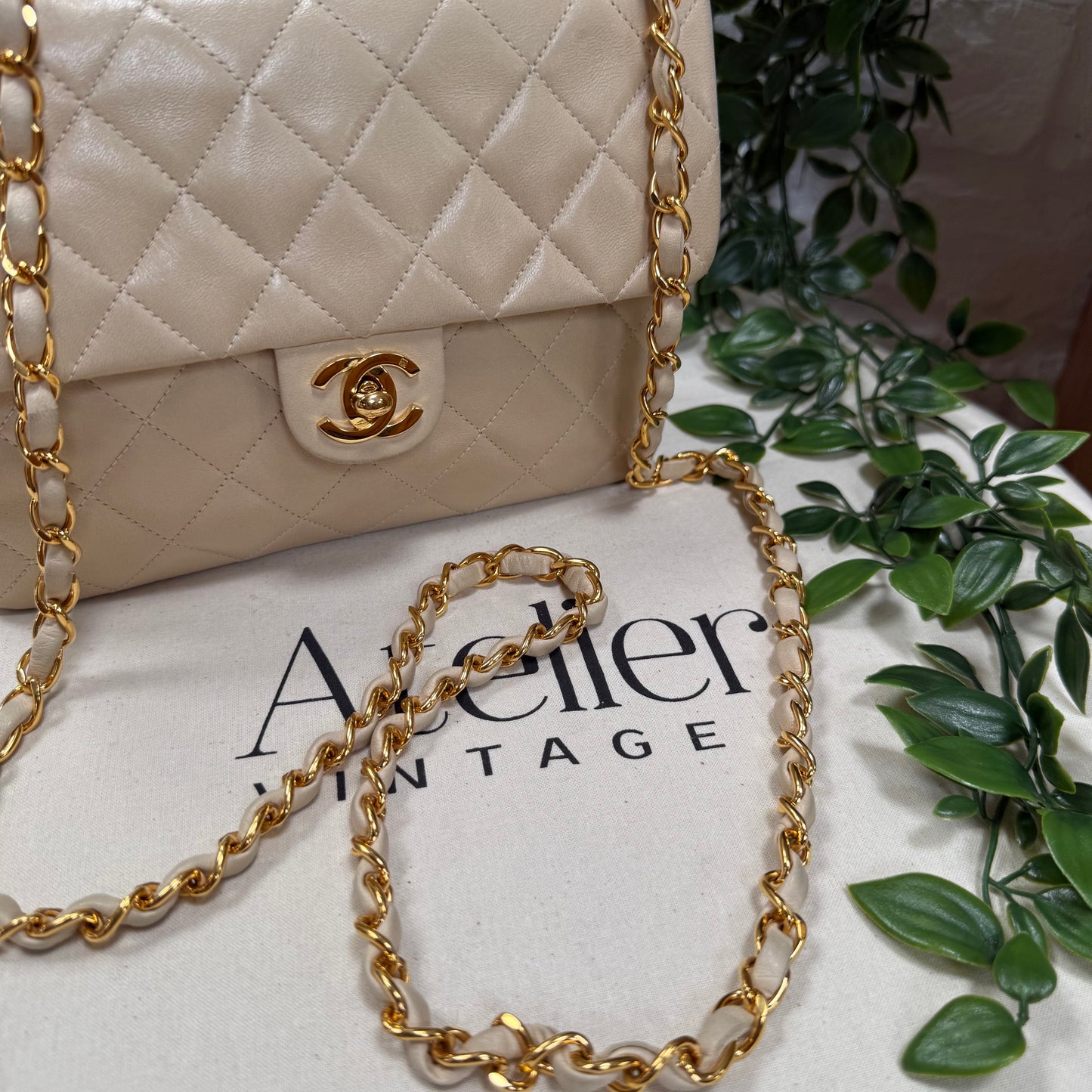 Chanel 1989 Beige Classic Single Flap Medium Square