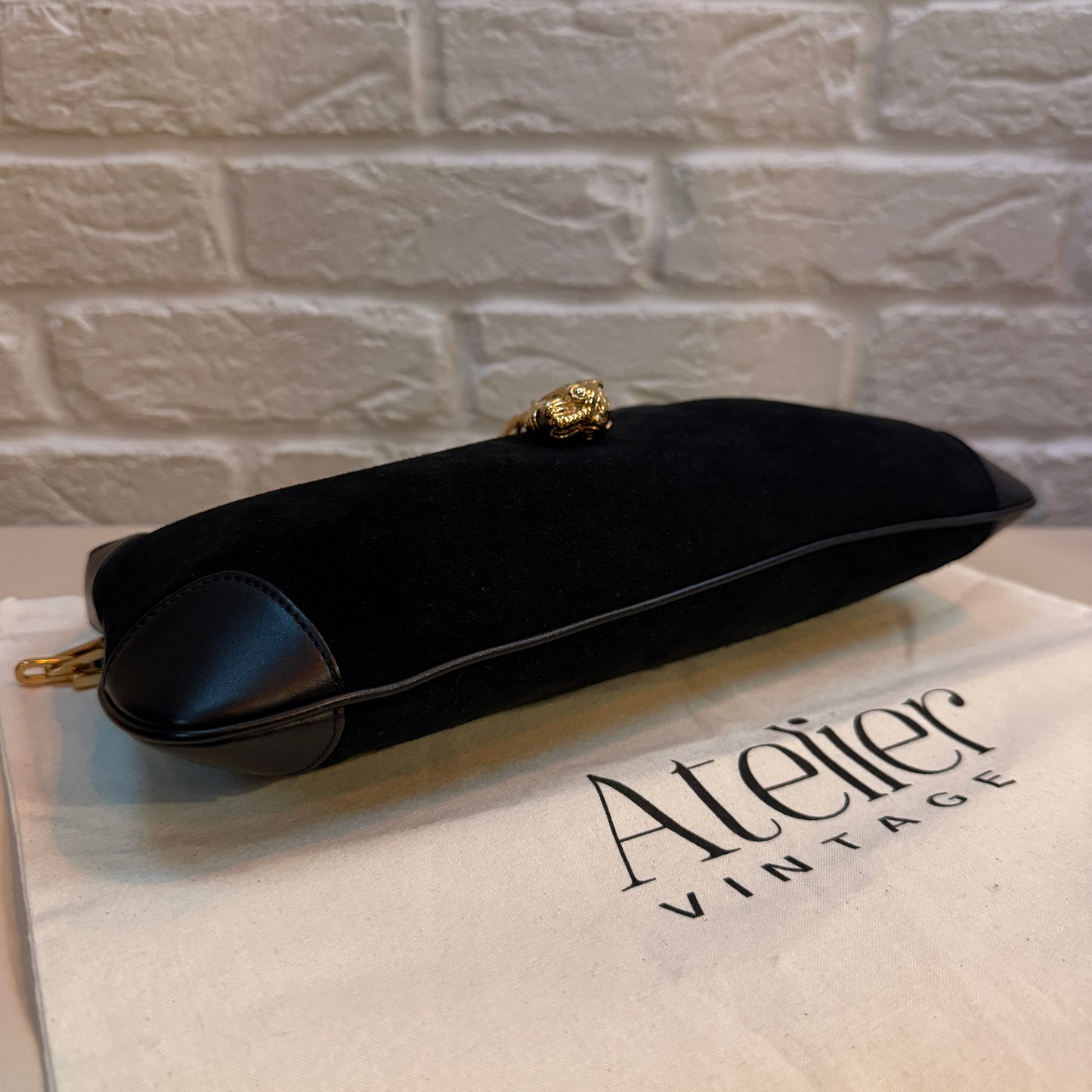 Gucci 1990s Gucci X Tom Ford Black Suede Tigers Head Cross Body