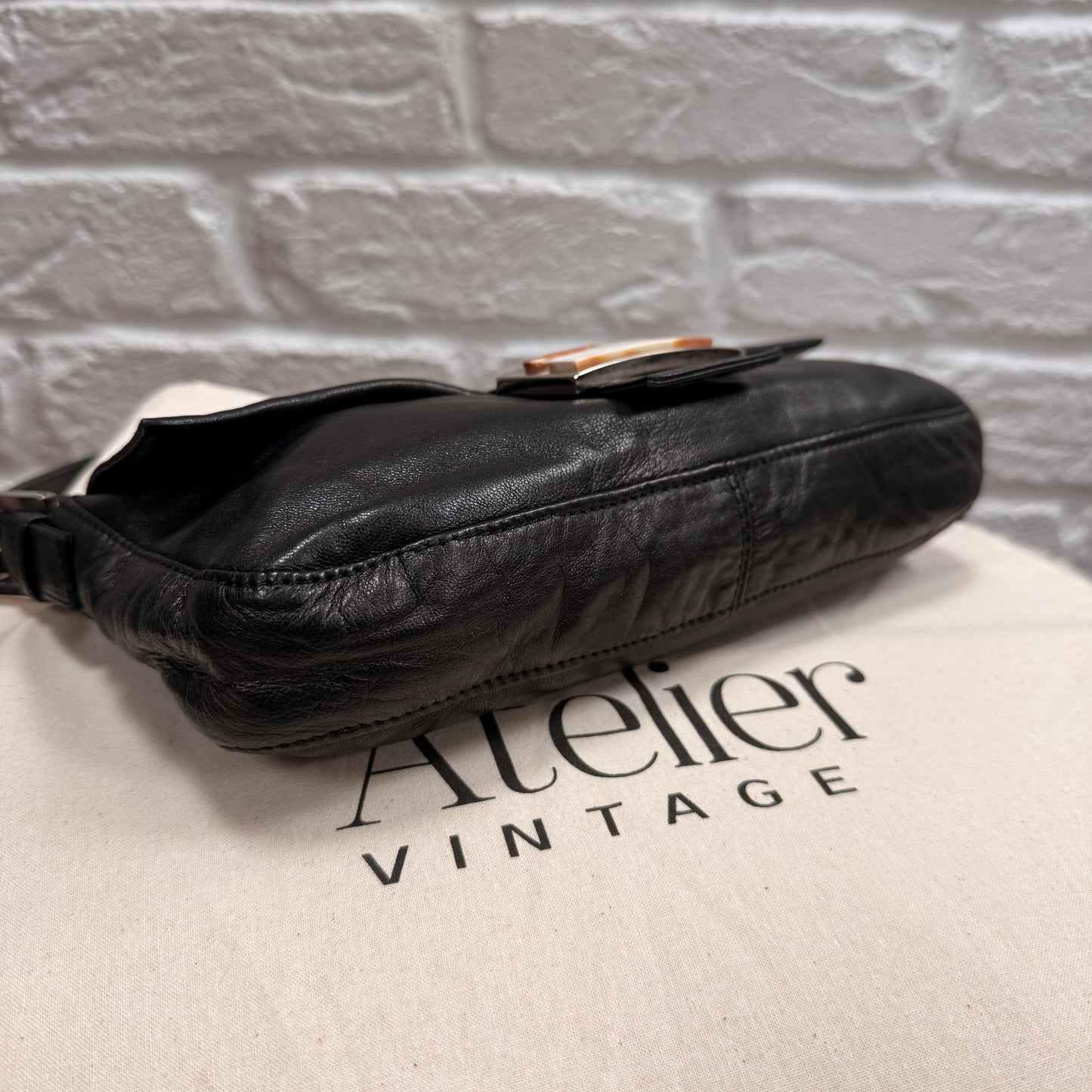 Fendi 1990s Original Fendi Baguette in black leather with limited edition animal print closure