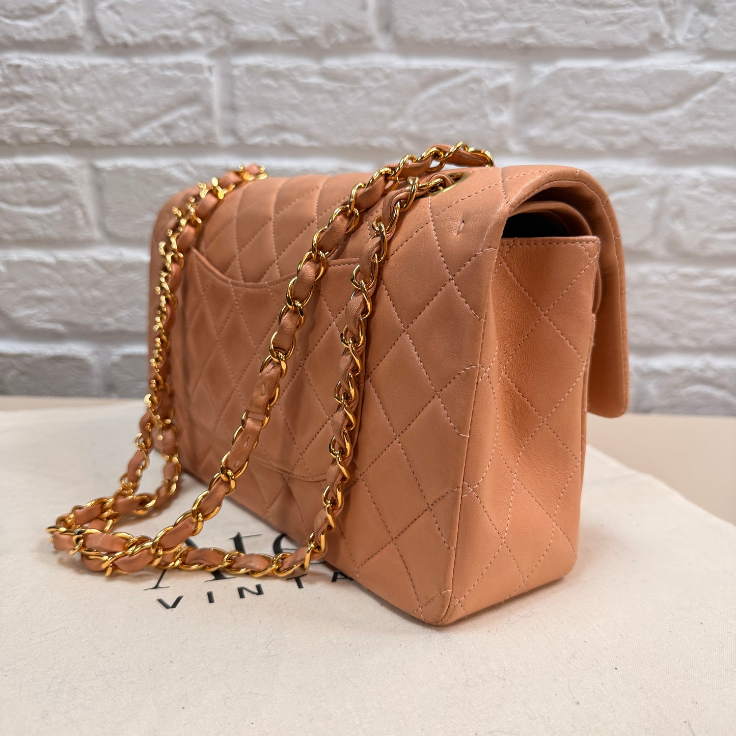 Chanel 1996 Ultra Rare Nude Lambskin Leather Classic Double Flap in Medium with 24k Gold Hardware