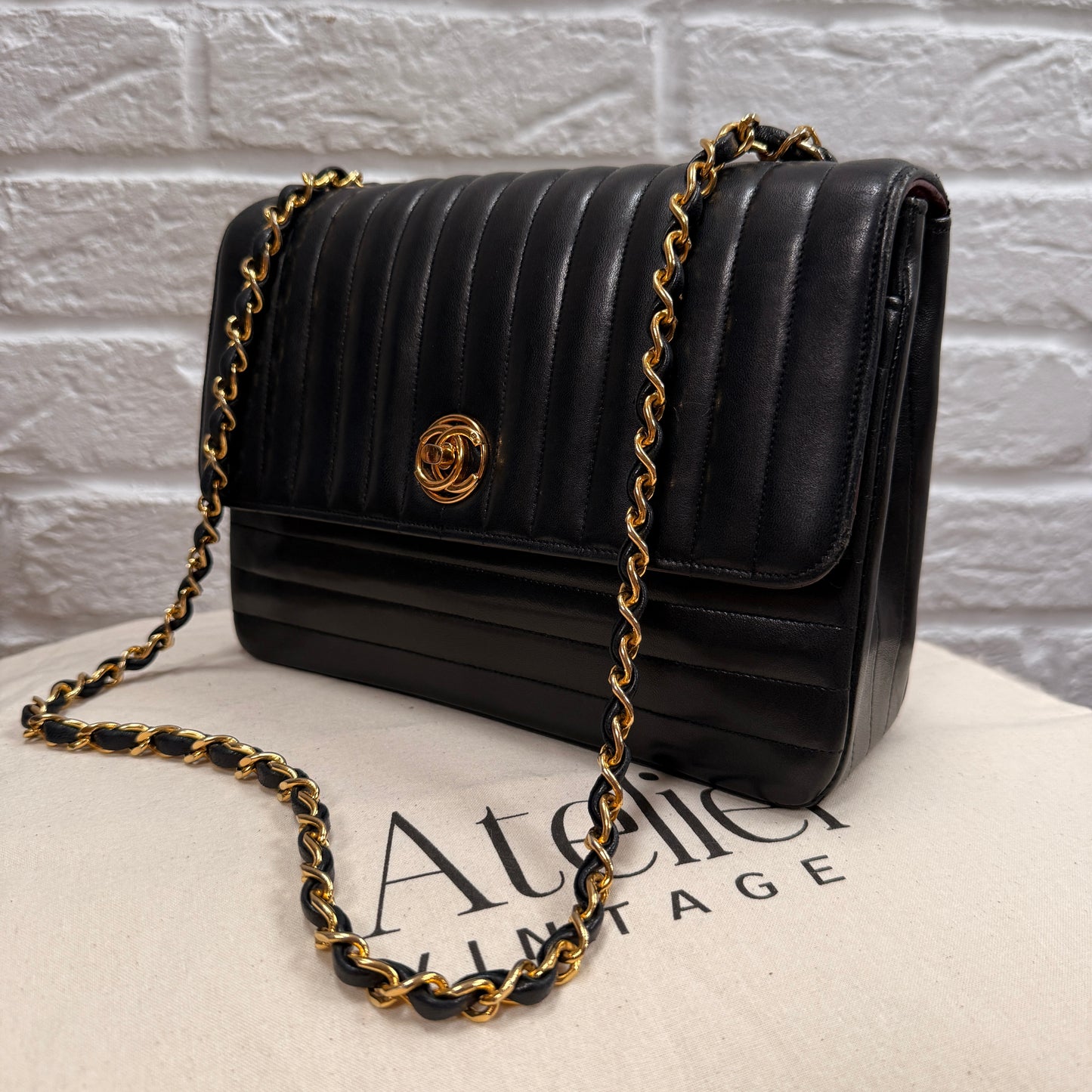Chanel 1989 Rare Chanel Paris Limited Edition vertical quilted Single Flap in black