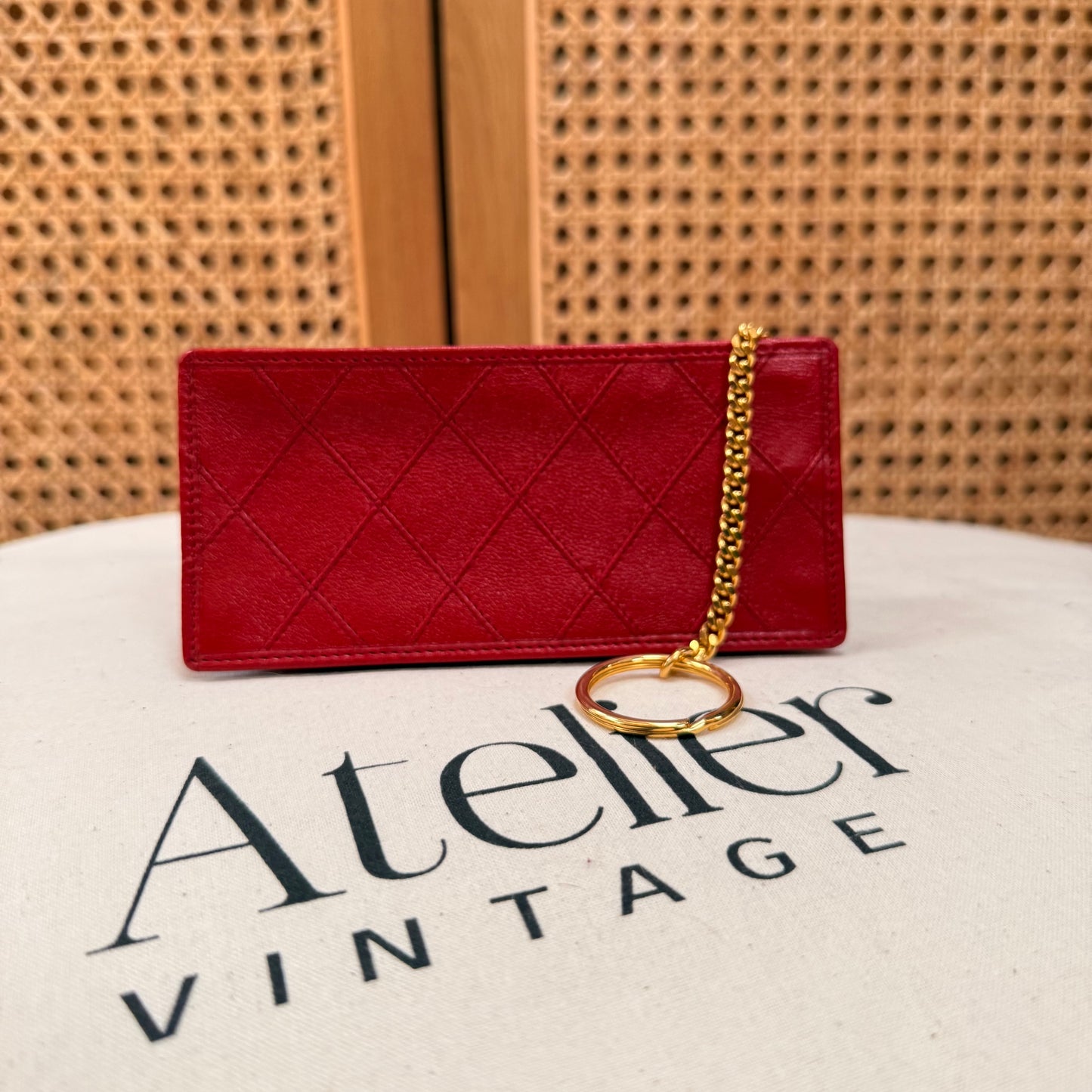 Chanel 1989 Red Quilted Key, Card & Coin pouch