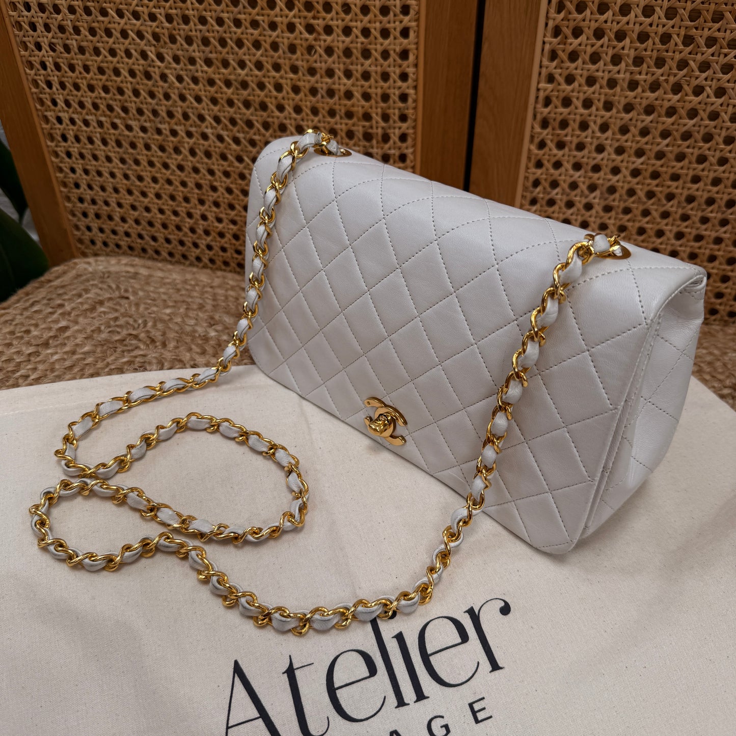 Chanel 1989 Ivory Classic Medium Rectangle Full Flap