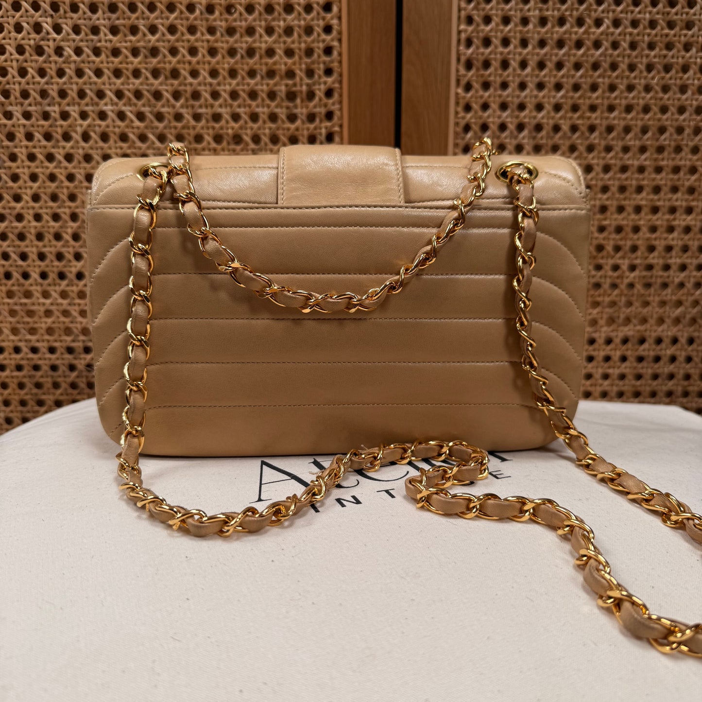 Chanel 1991 Ultra Rare Mademoiselle Scallop Double Flap in Dark Beige