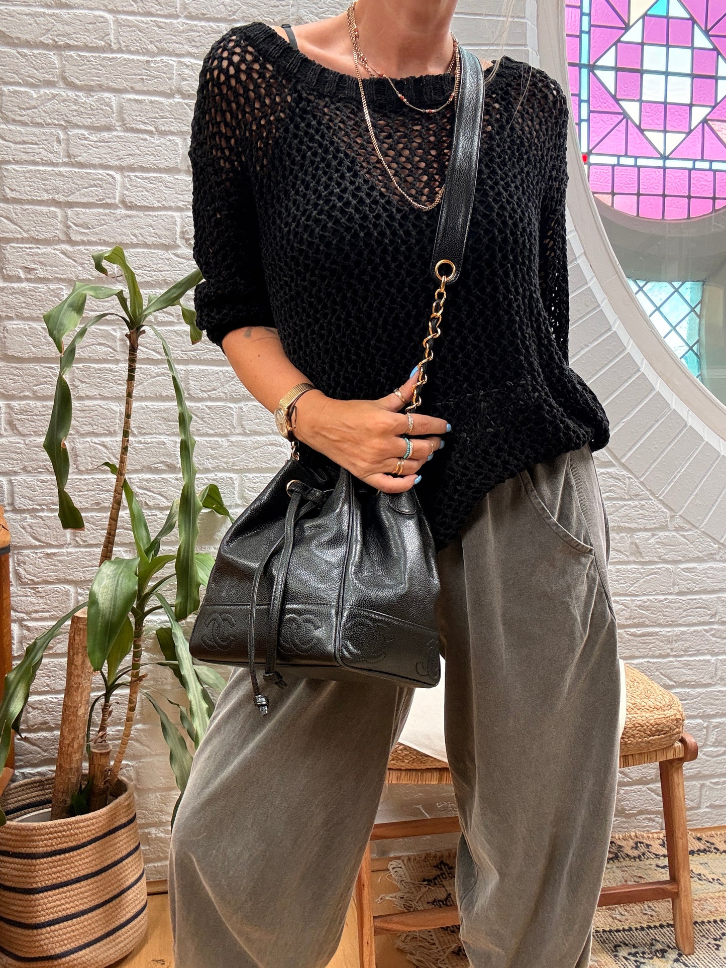 Chanel 1996 Triple CC Caviar bucket bag with pouch
