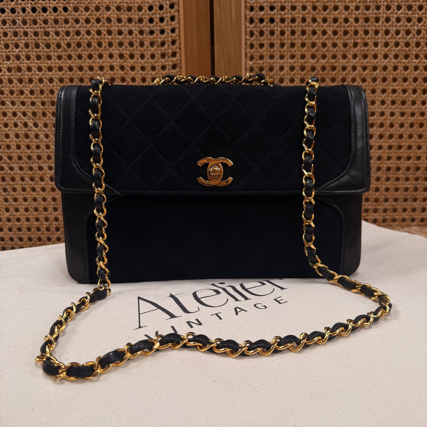 Chanel 1986 rare & limited edition single flap in black suede & Lambskin leather