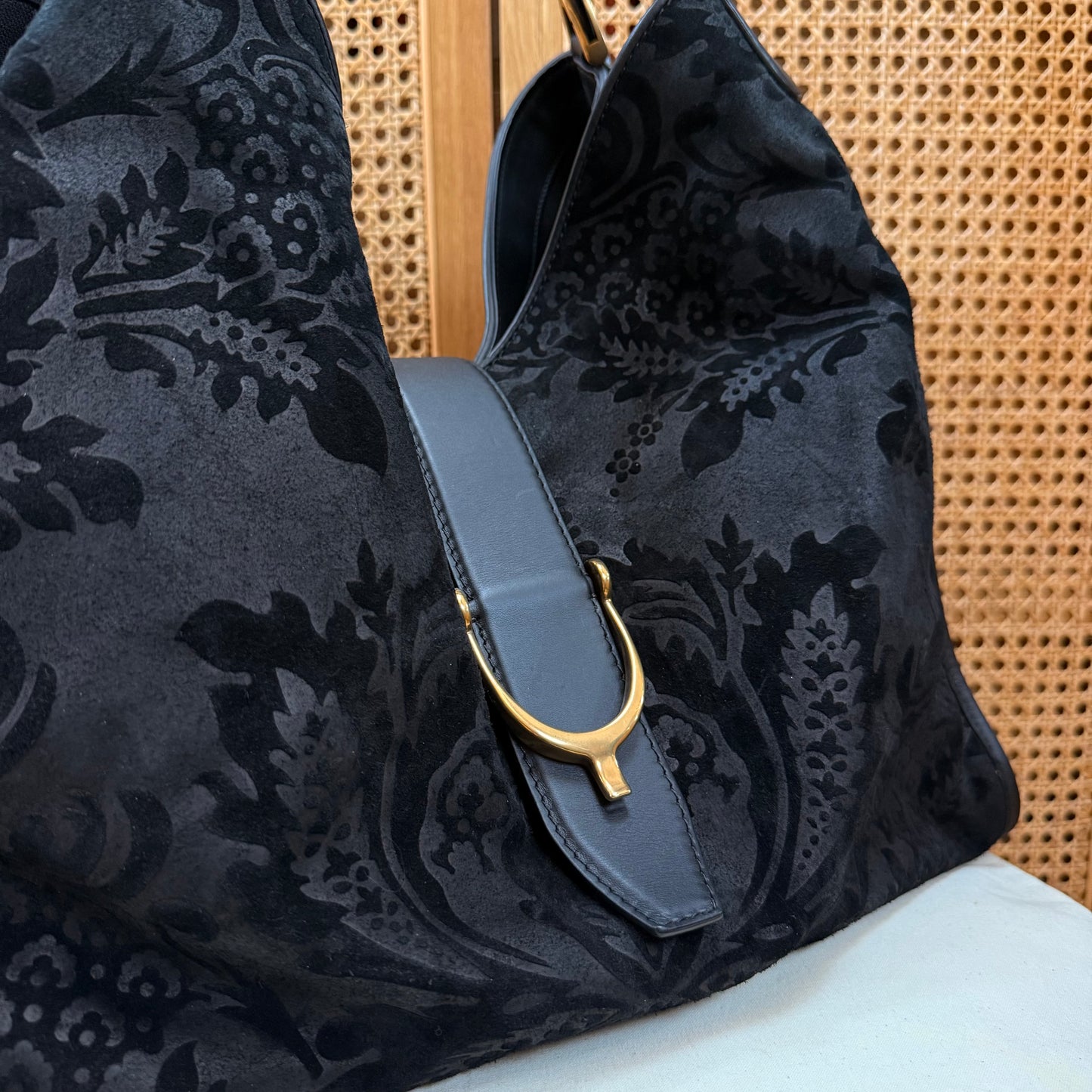 Gucci Suede Brocade Stirrup Tote