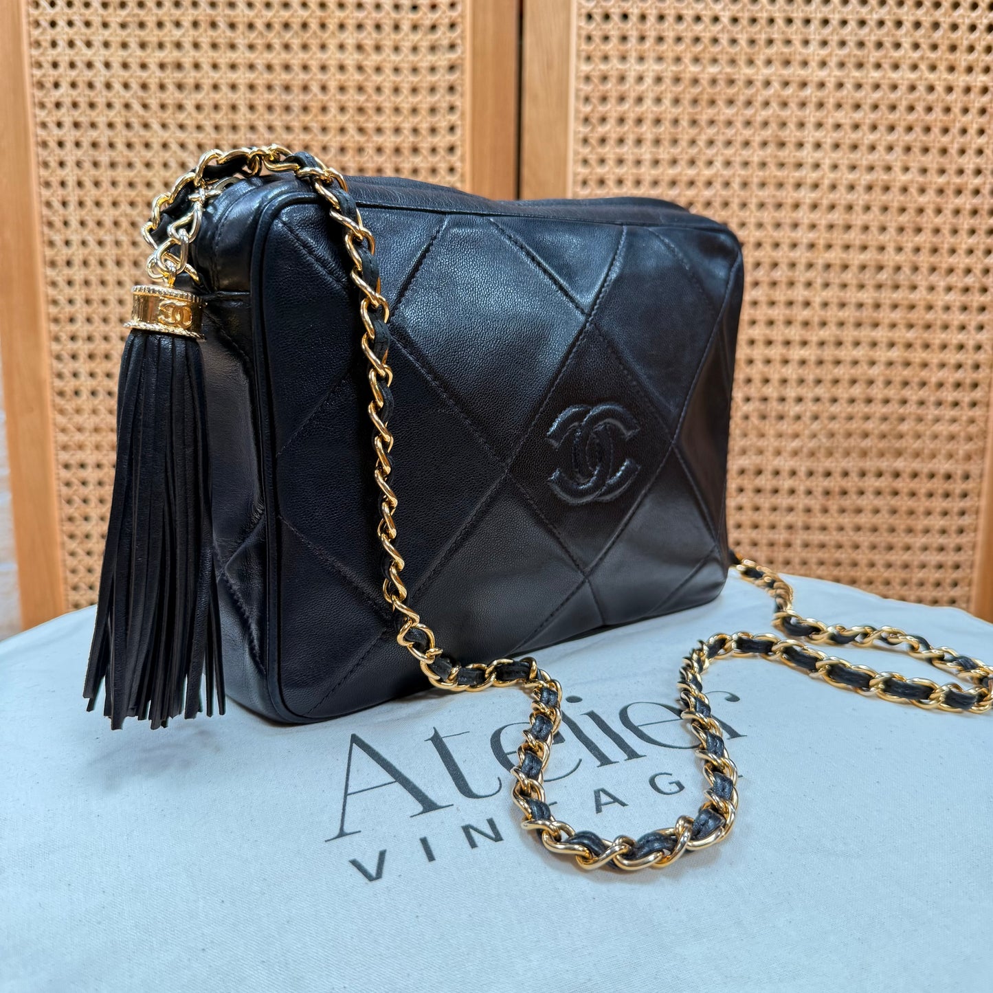 Chanel 1986 CC Quilted Black Tassel Camera bag