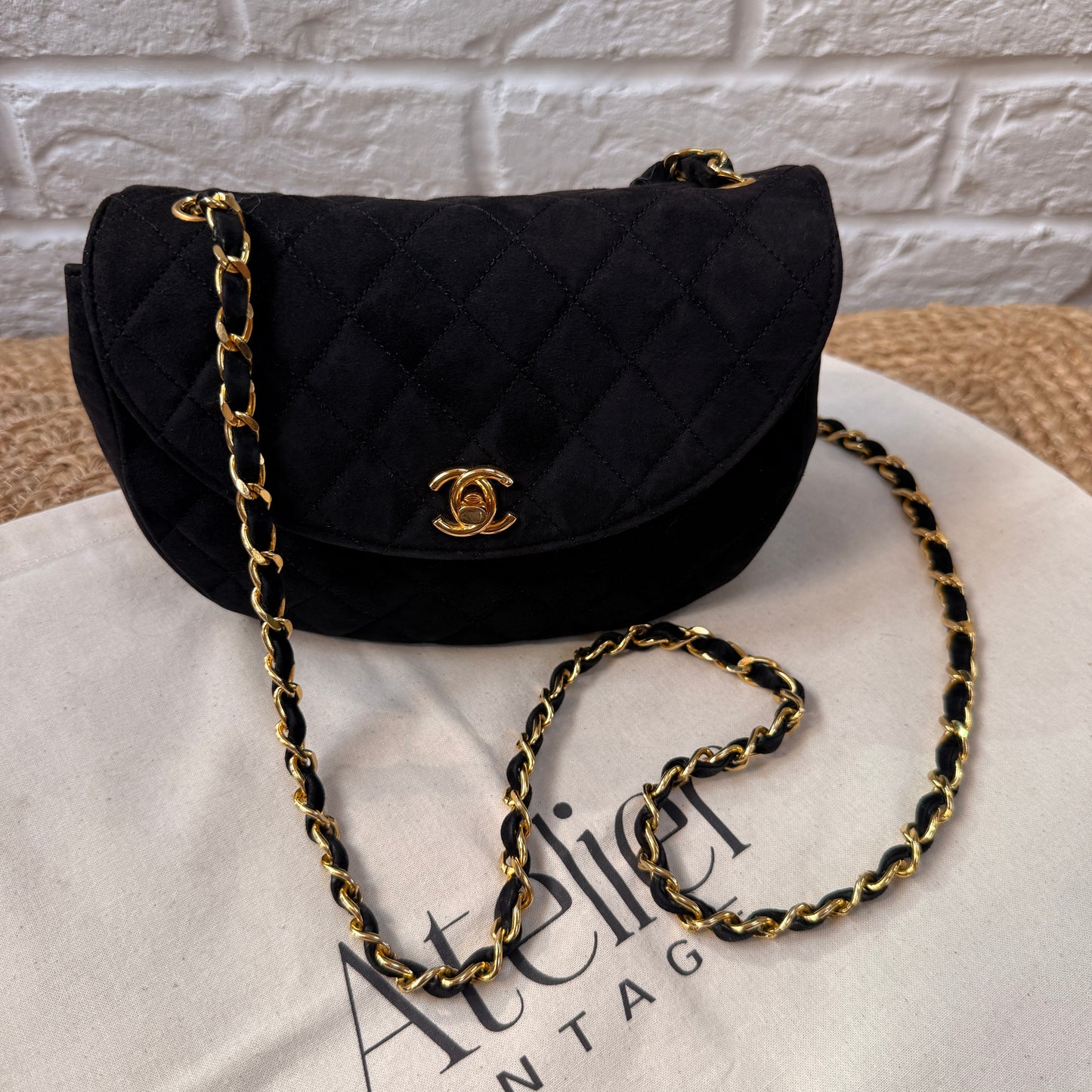 Chanel Rare 1986 Suede Half Moon Single Flap