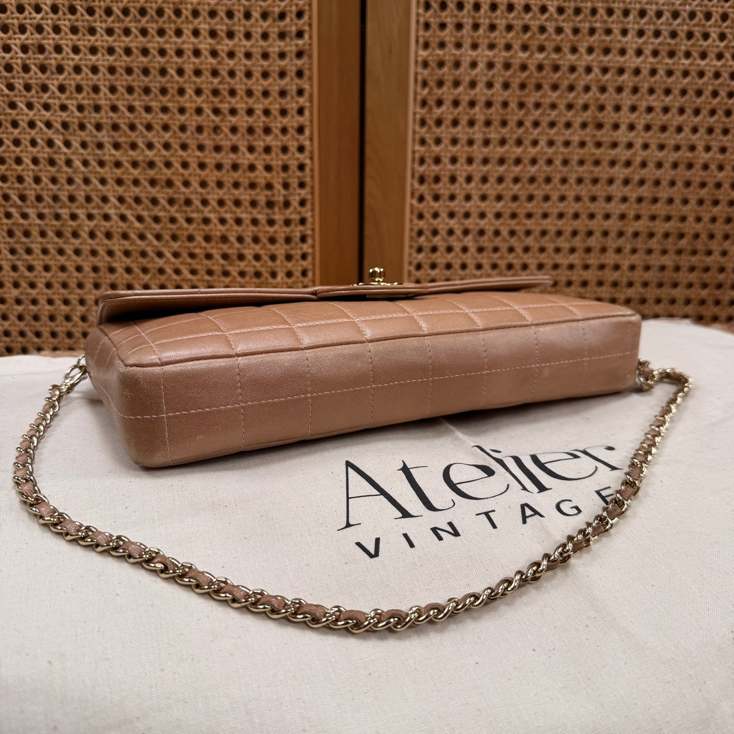 Chanel 2002 Blush Pink Irredescent East West Chocolate Bar Single Flap