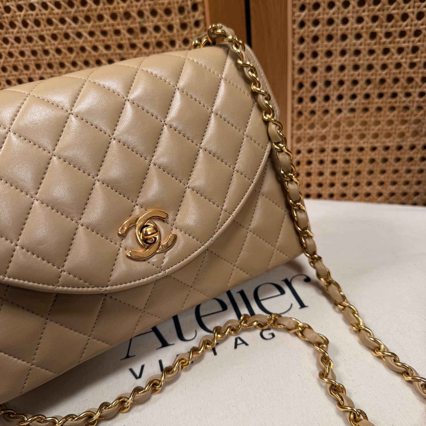 Chanel 1989 Rare Half Moon Single Flap in Dark Beige