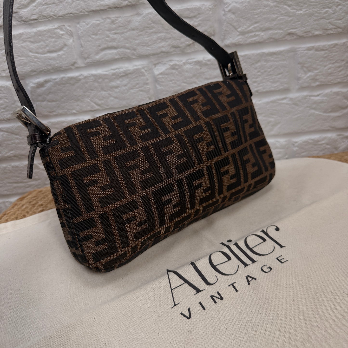 Fendi 1990s Original Baguette in Brown Zucca Print Canvas