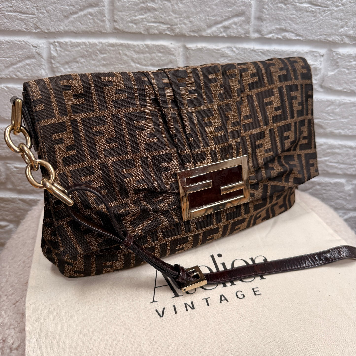 Fendi 1990s Rare Fendi Mia Mamma Two Way Cross Body Maxi Baguette