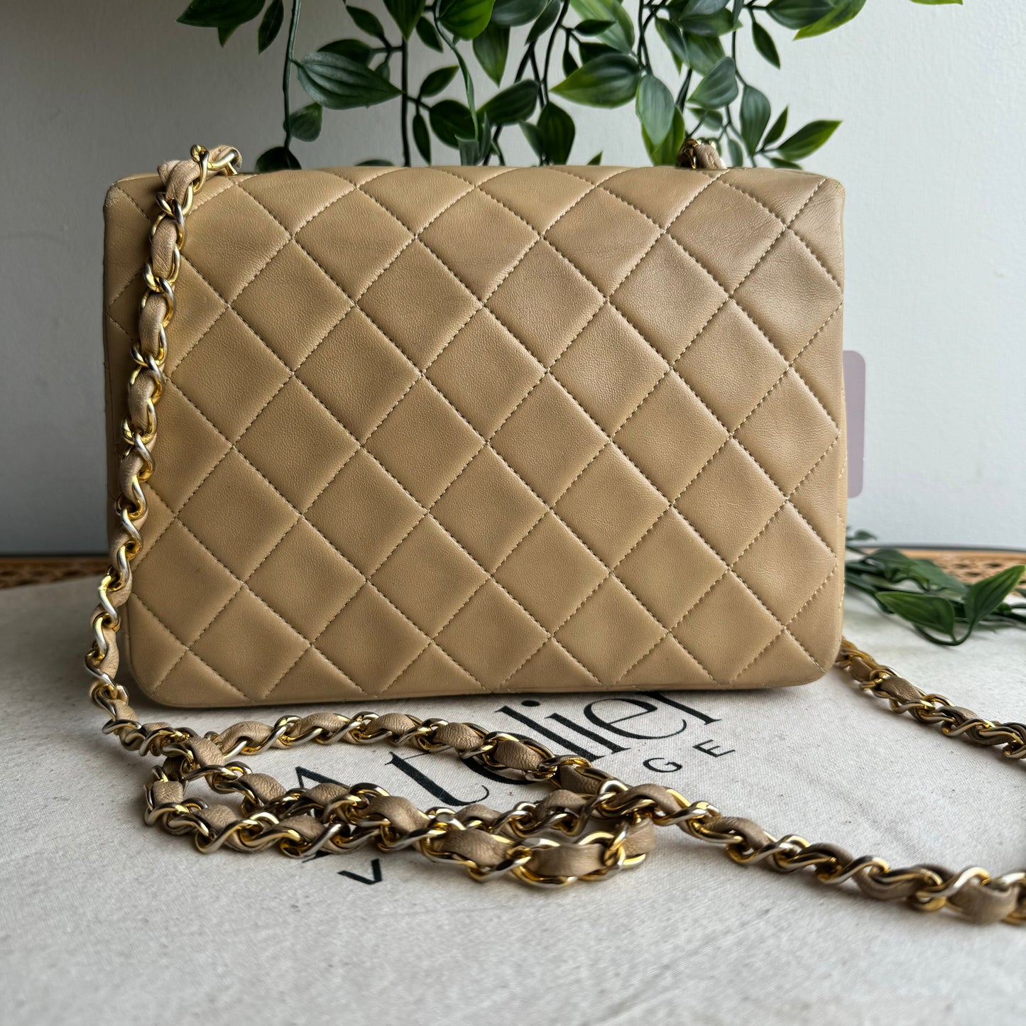 Chanel 1989 Beige Square Classic Single Flap Medium