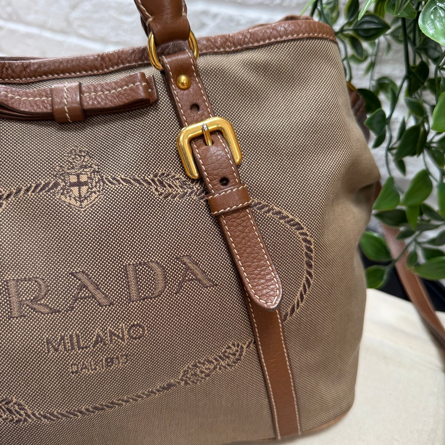 Prada 1990s Canapa Two Way Tote