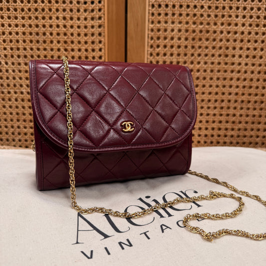 Chanel Early 1980s Rare Bordeaux Lambskin Leather Single flap Cross Body