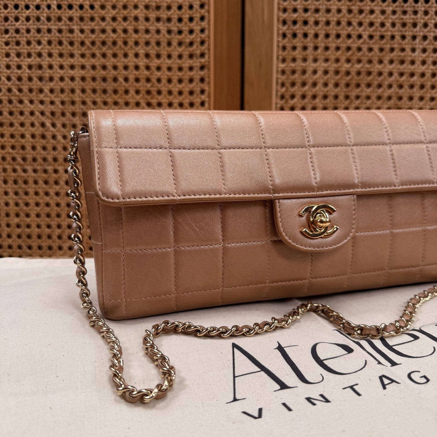 Chanel 2002 Blush Pink Irredescent East West Chocolate Bar Single Flap