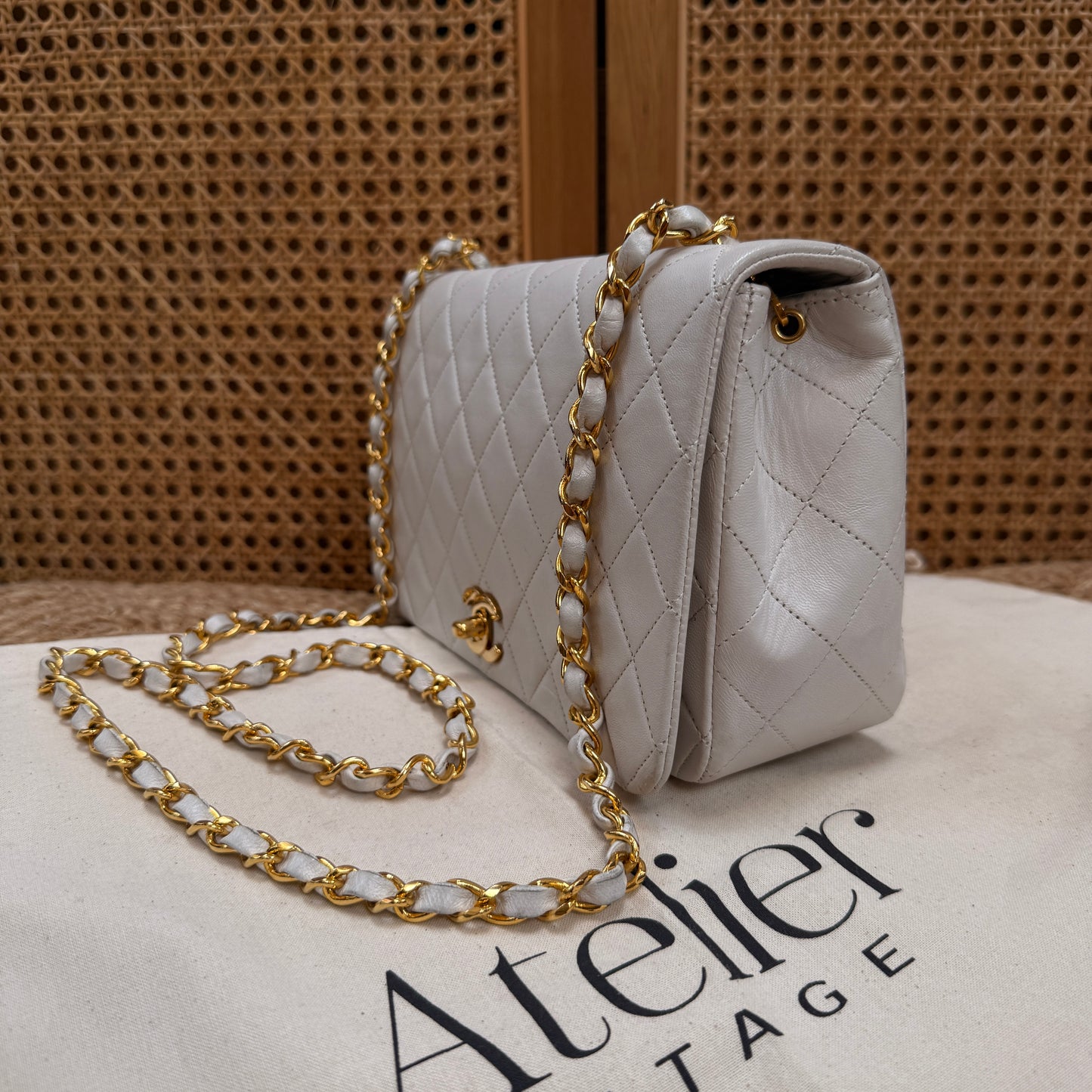 Chanel 1989 Ivory Classic Medium Rectangle Full Flap