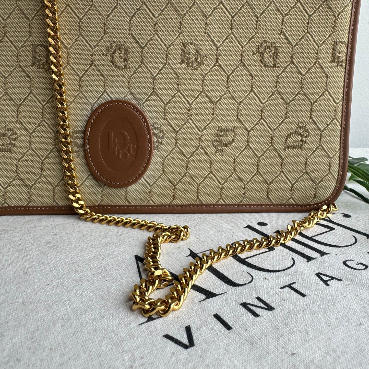 Dior 1980s Beige Honeycomb Two Way Chain Strap Bag