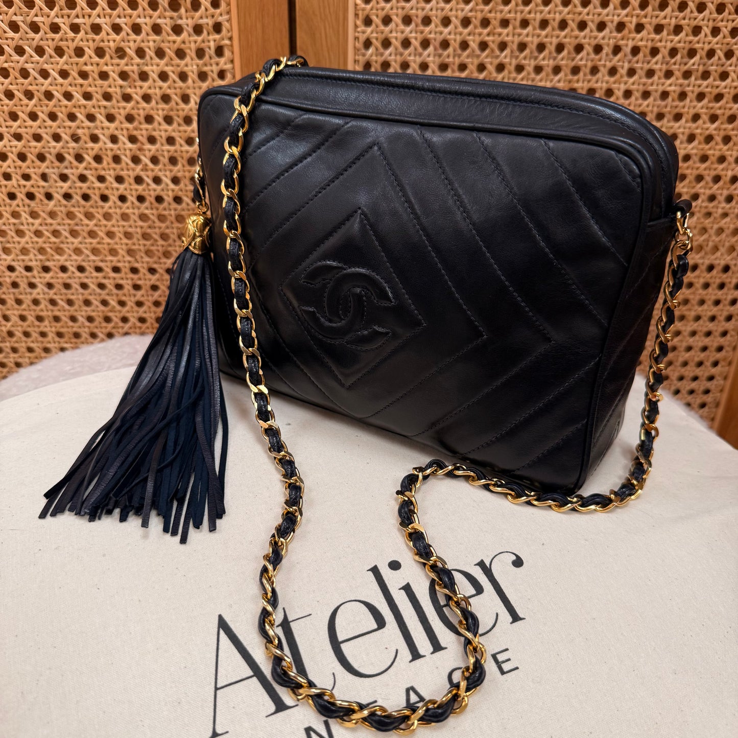 Chanel 1989 Dark Navy CC Quilted Tassel Camera Bag