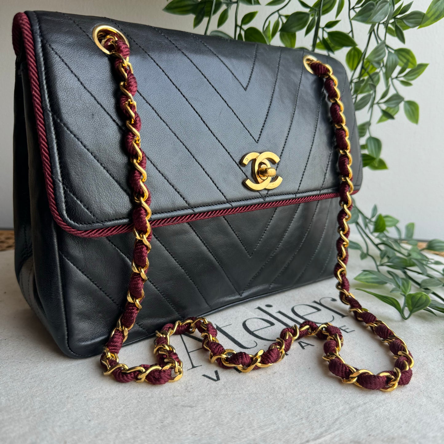 Chanel 1991 Bi Color Chevron Quilted Single Flap