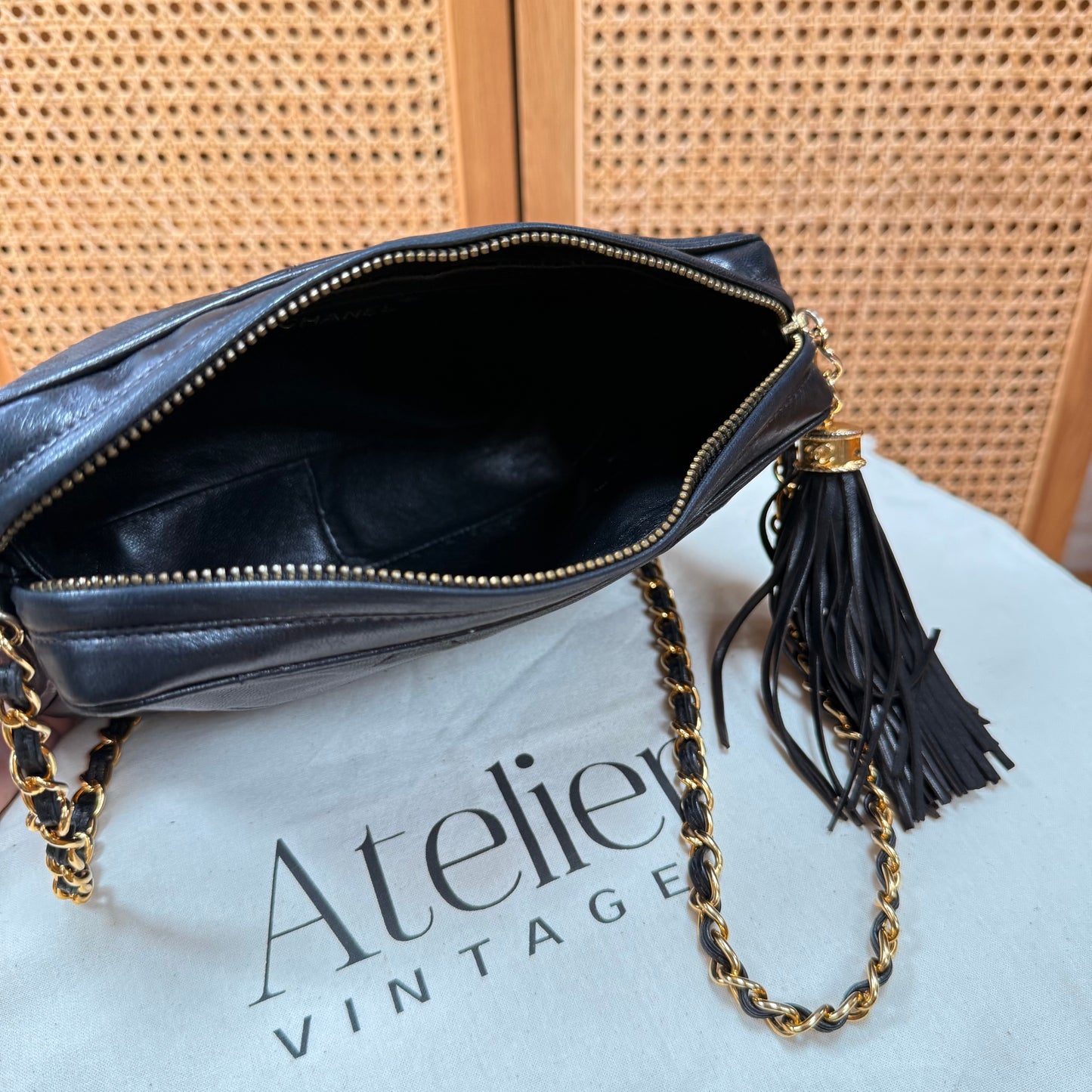 Chanel 1986 CC Quilted Black Tassel Camera bag