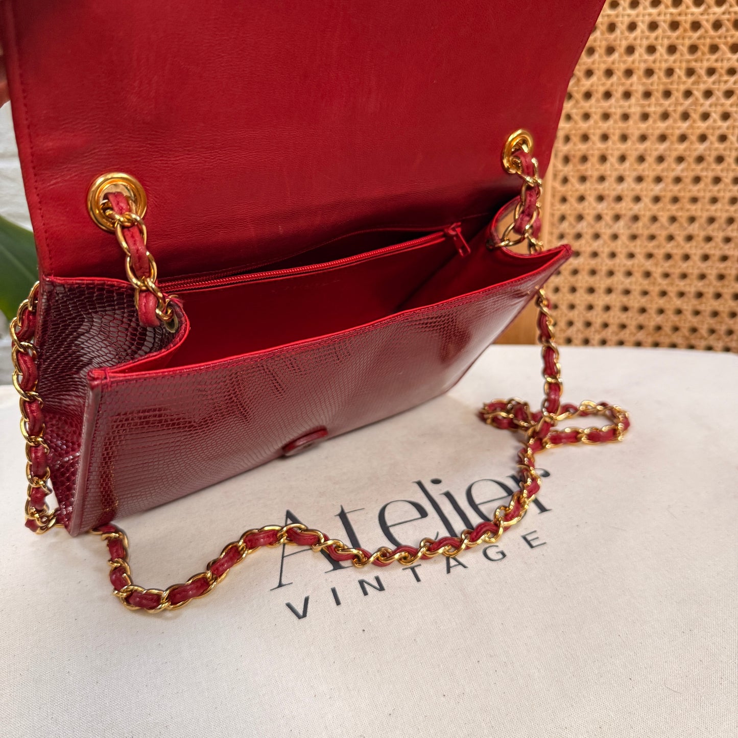 Chanel 1986 Rare Red Exotic Leather Envelope Flap