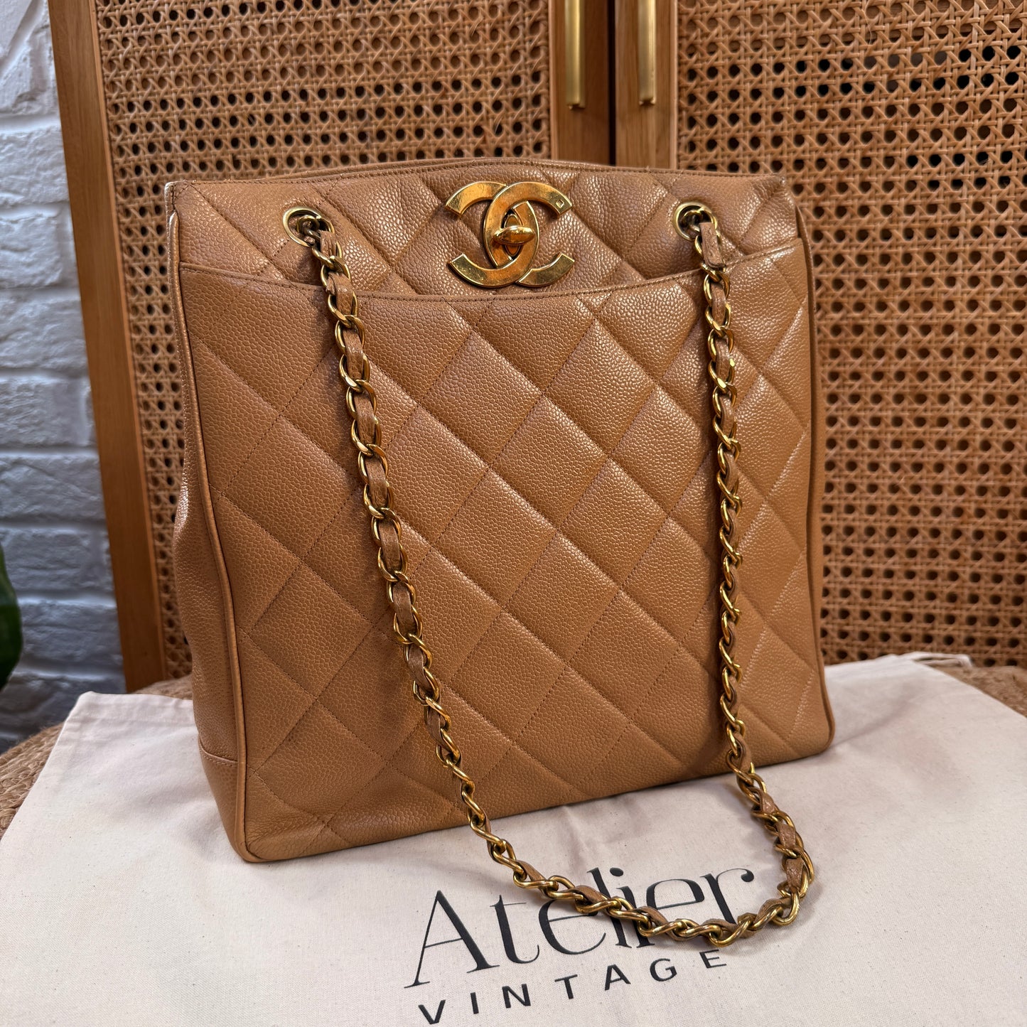 Chanel 1996 Dark Beige Caviar Tote with Jumbo CC Turnlock