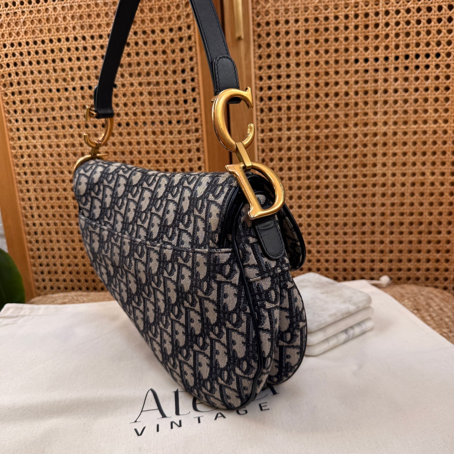 Dior 2019 Saddle Bag in Navy Oblique