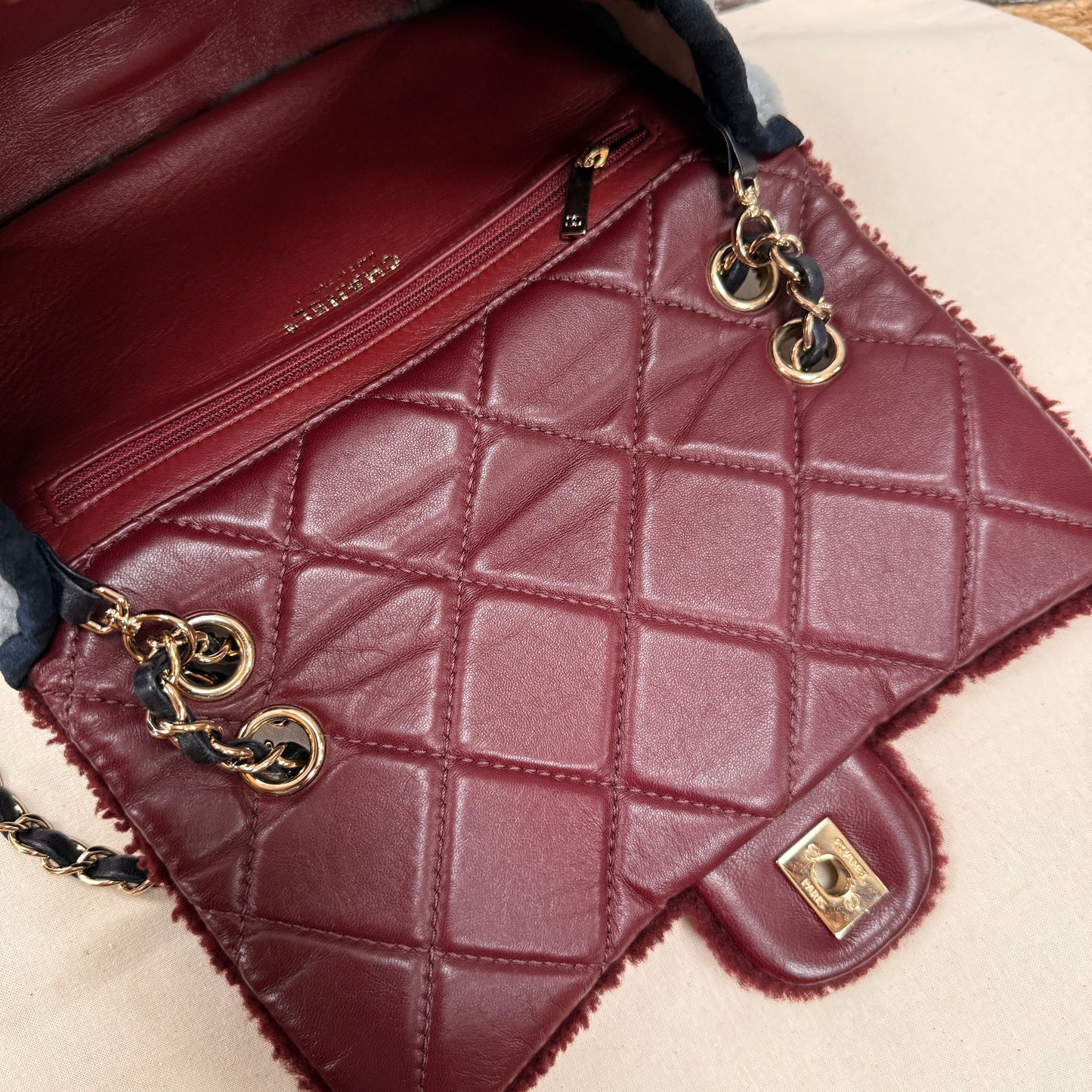 Chanel 2019 Shearling Tri Color Single Flap
