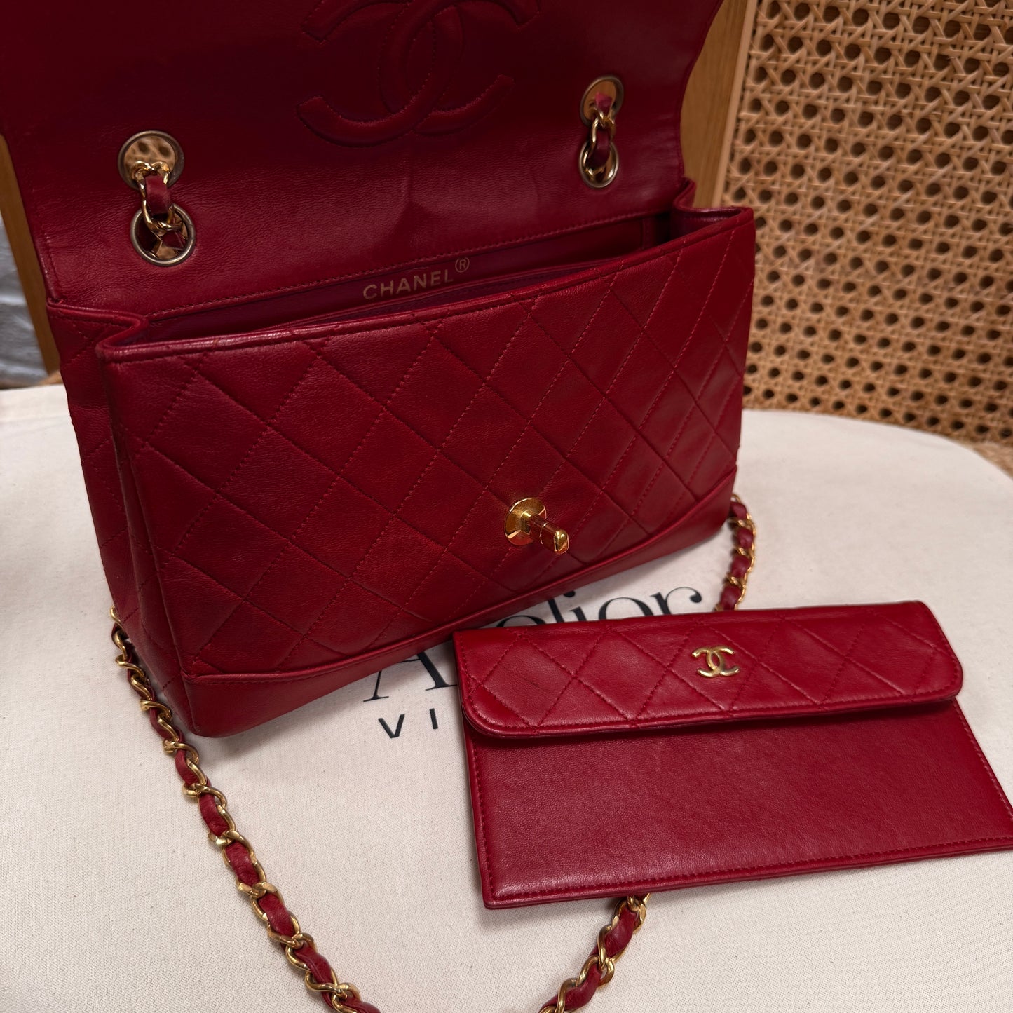 Chanel 1989 Red Classic Single Flap with purse