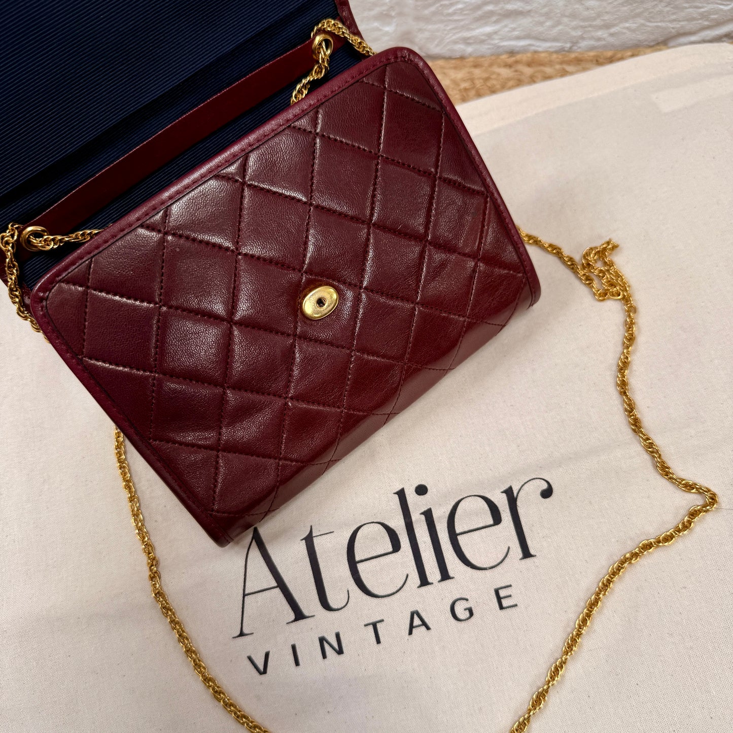 Chanel Early 1980s Rare Bordeaux Lambskin Leather Single flap Cross Body