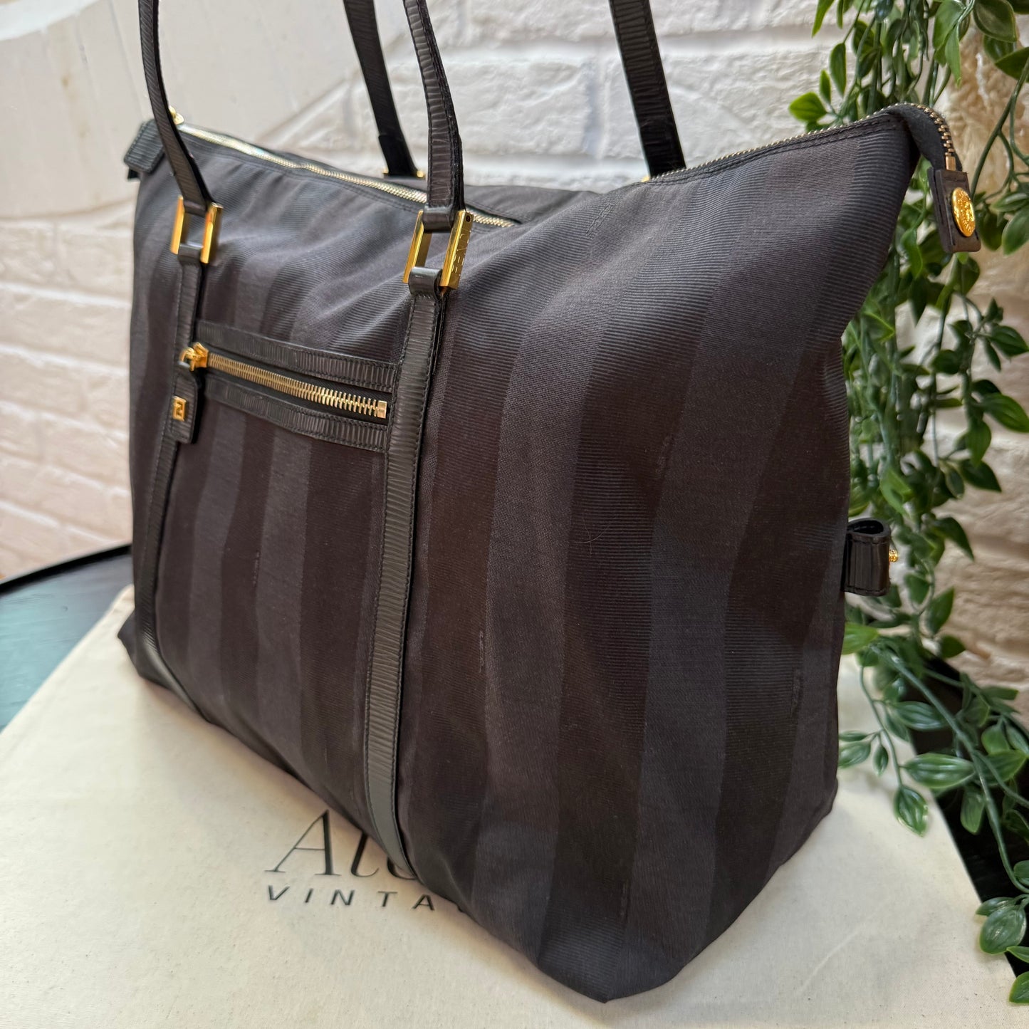 Fendi Pequin Noir Two Way Tote