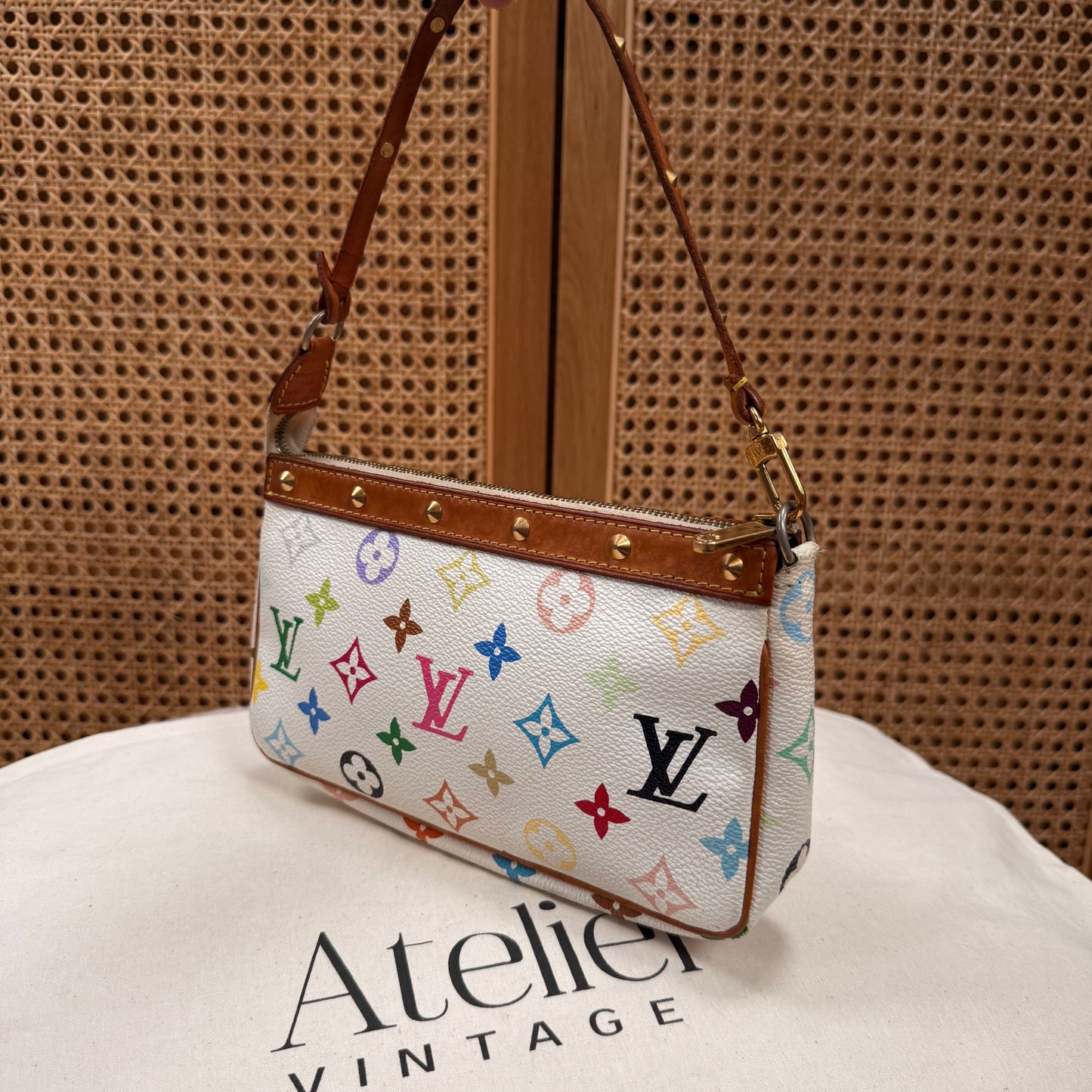Louis Vuitton 2003 Murakami white Multi Color Pochette Accesssoires