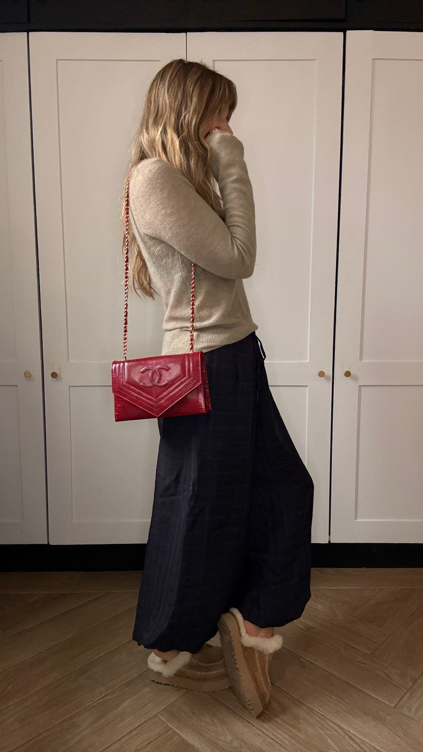 Chanel 1986 Rare Red Exotic Leather Envelope Flap