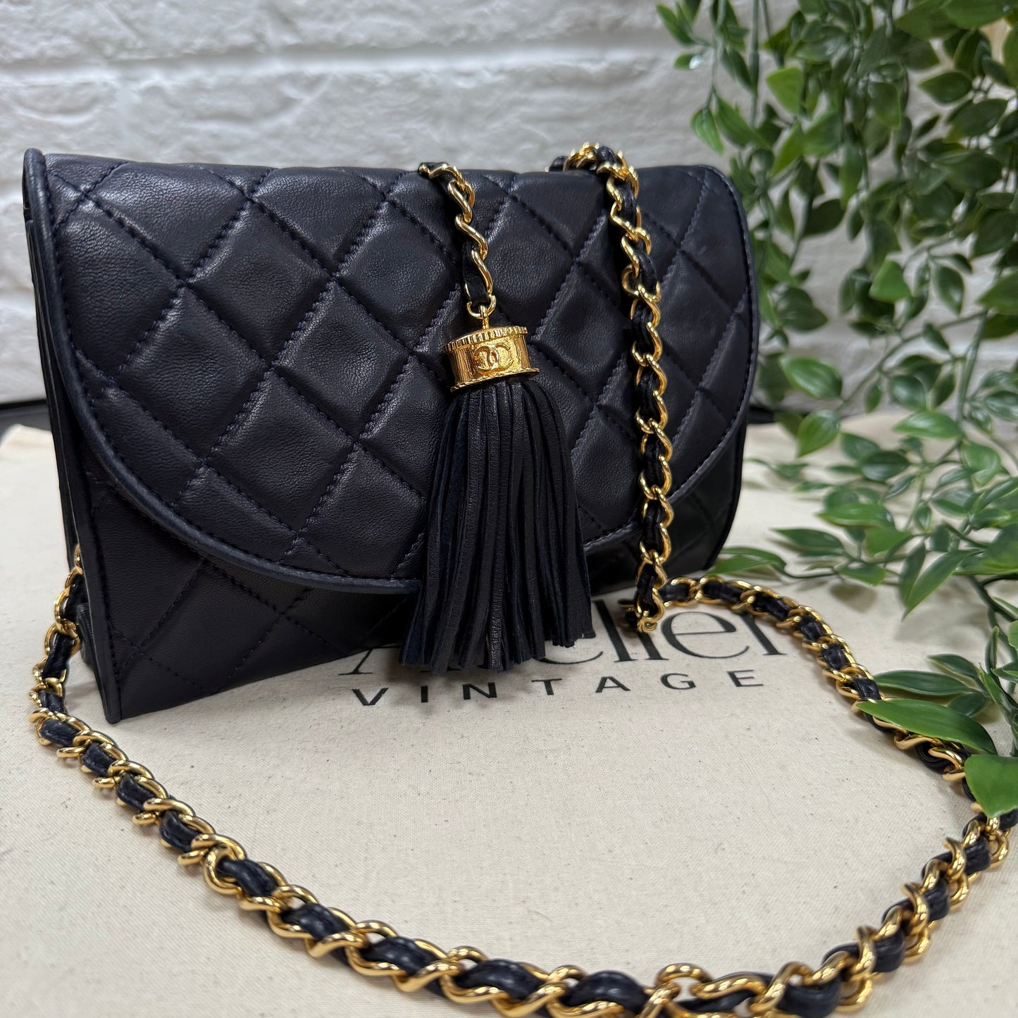 Chanel 1986 Navy Quilted Half Moon Flap