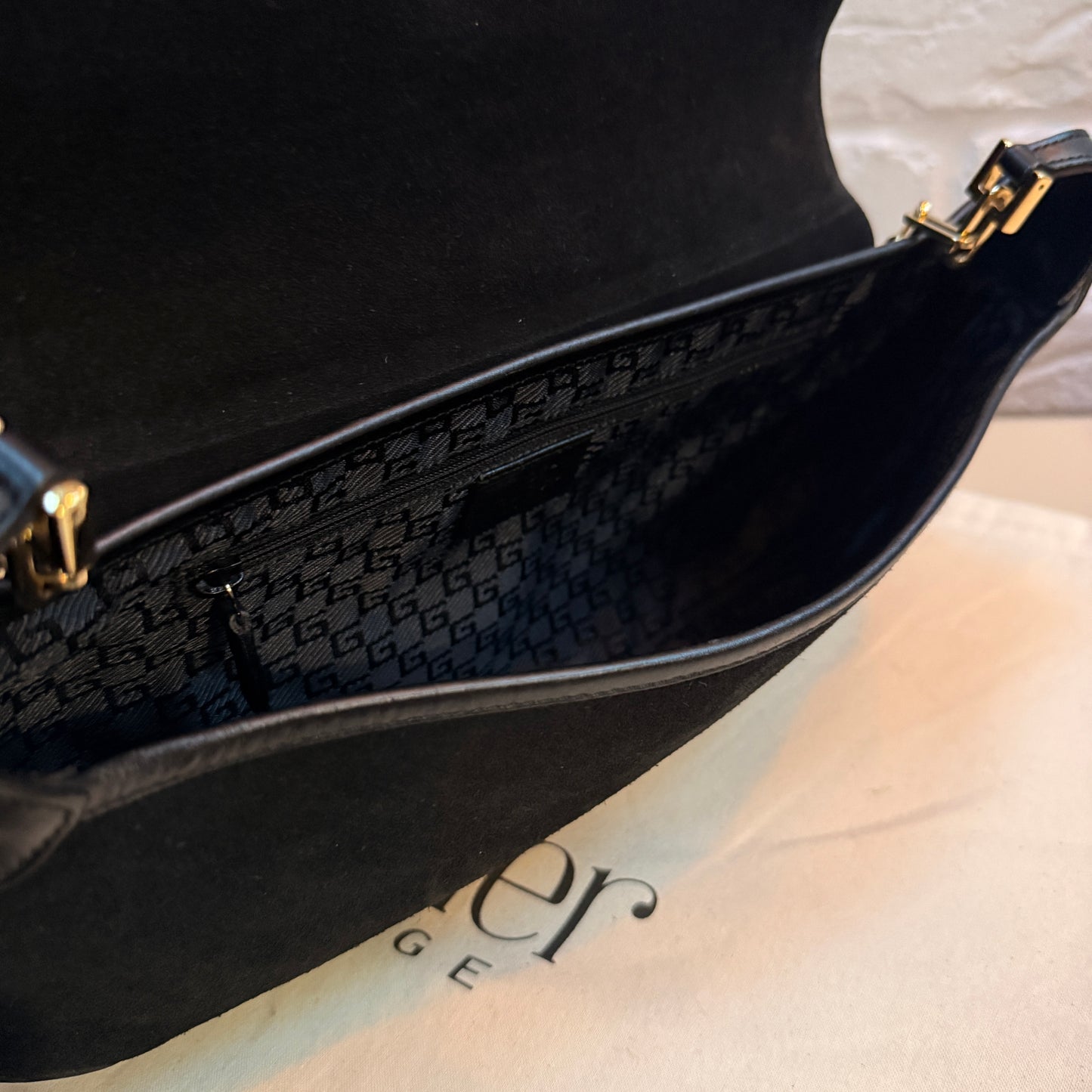 Gucci 1990s Gucci X Tom Ford Black Suede Tigers Head Cross Body