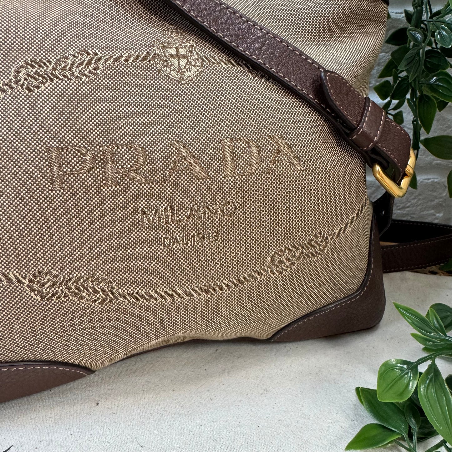 Prada Jacquard Brown/Beige Cross Body Messenger Bag