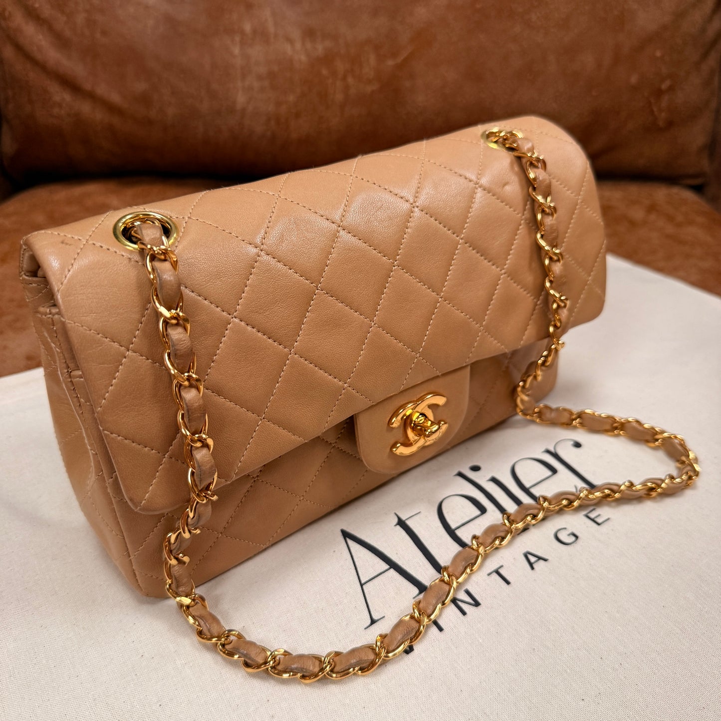 Chanel 1997 Rare Dark Beige Classic Double Flap Small