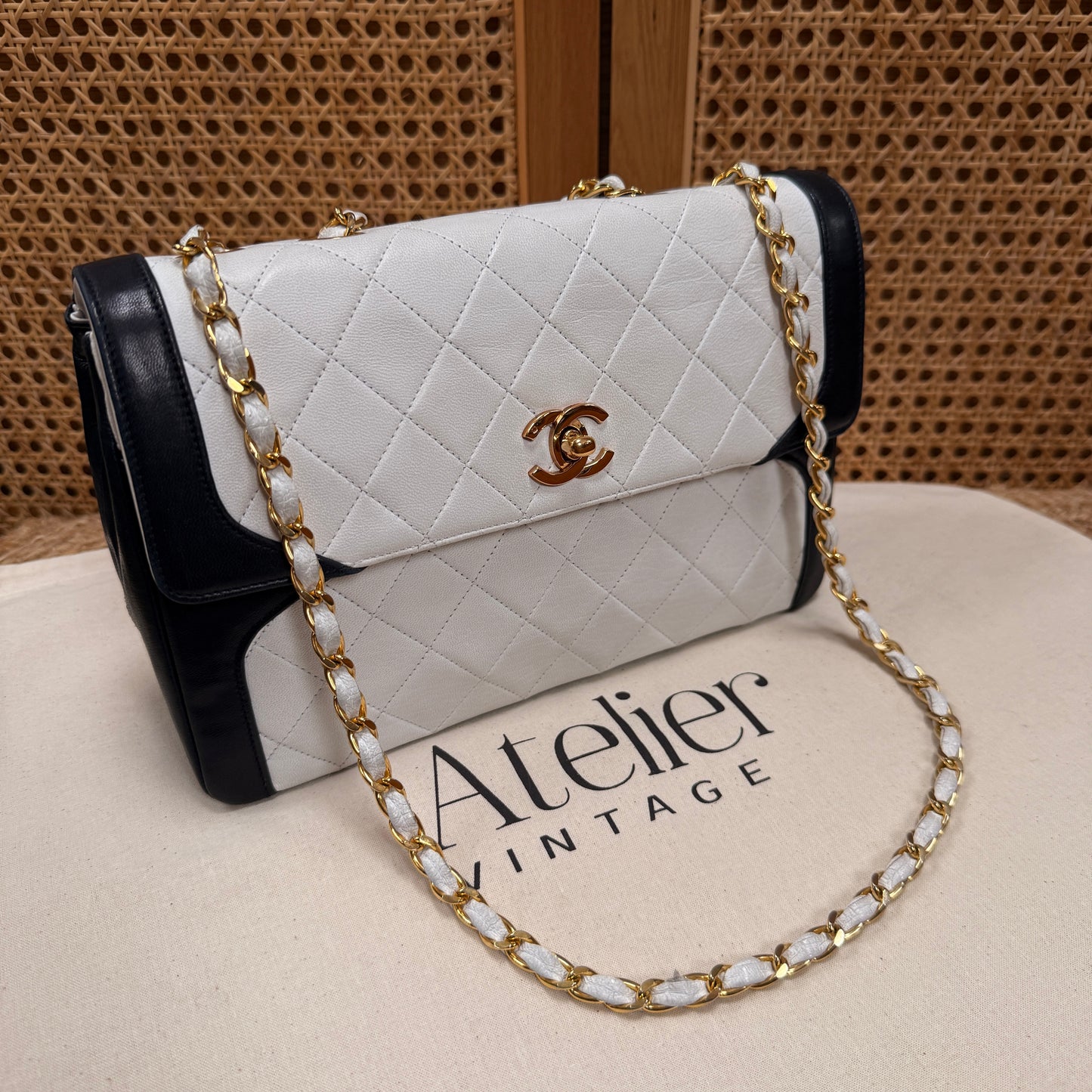 Chanel 1986 Rare Ivory & Navy Limited Edition Single Flap
