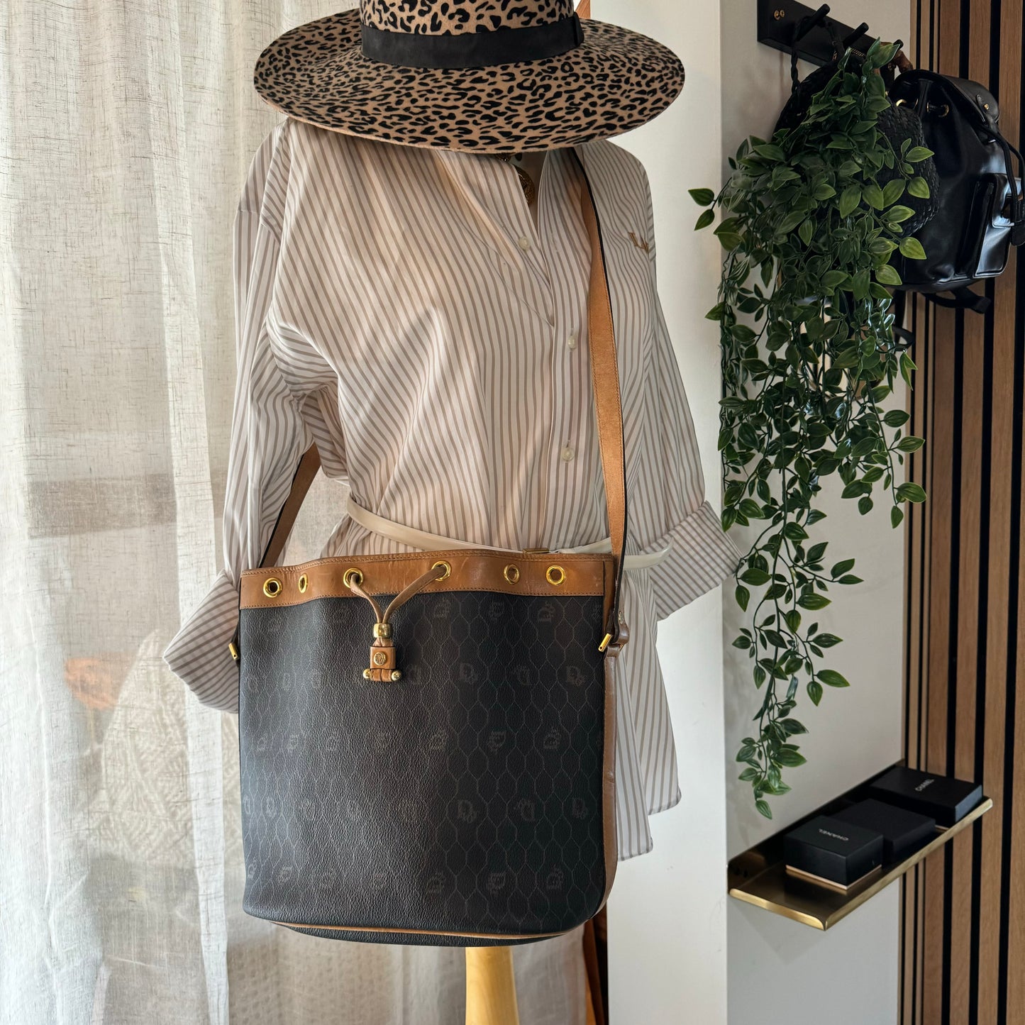 Dior 1980s Honeycomb Bucket Bag with Pouch