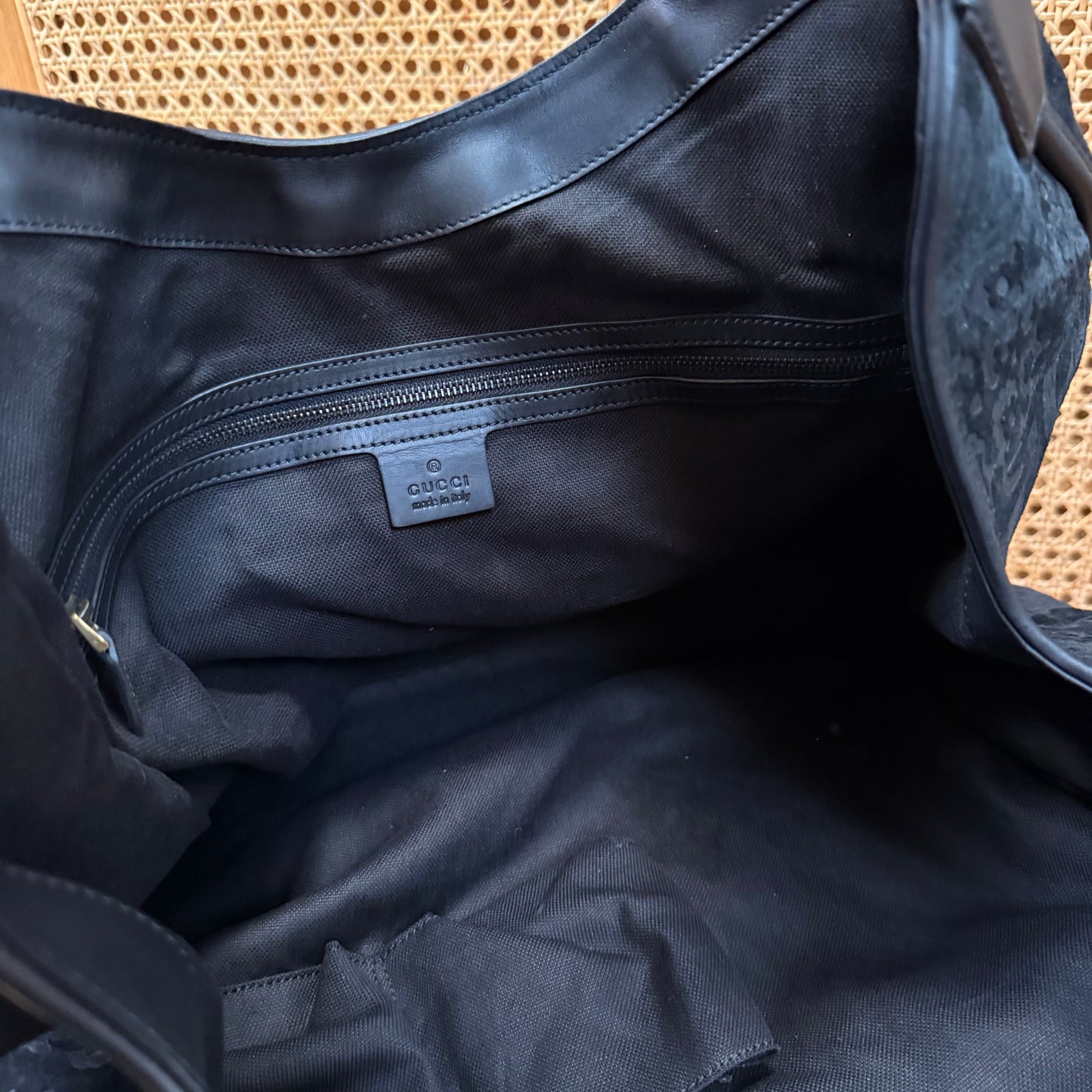 Gucci Suede Brocade Stirrup Tote