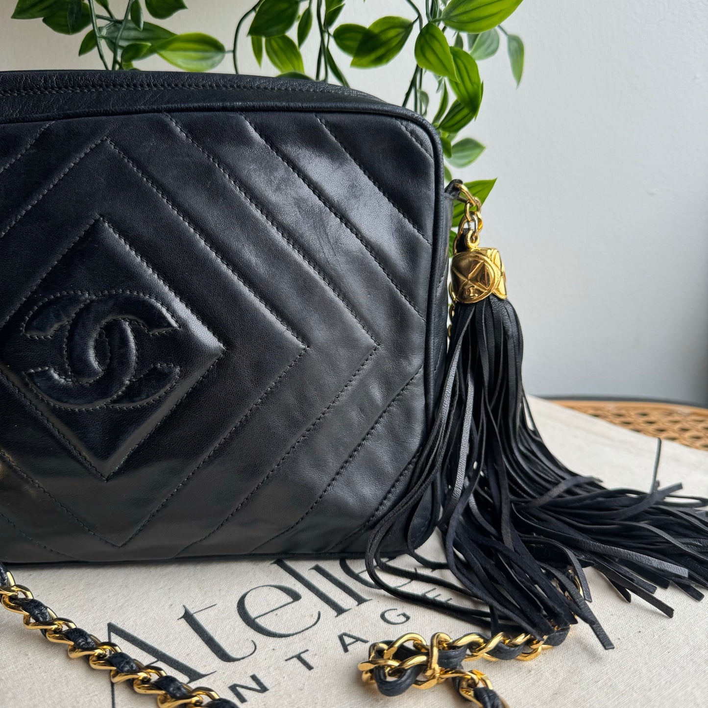 Chanel 1991 Diamond Quilted Vintage Tassel Camera Bag