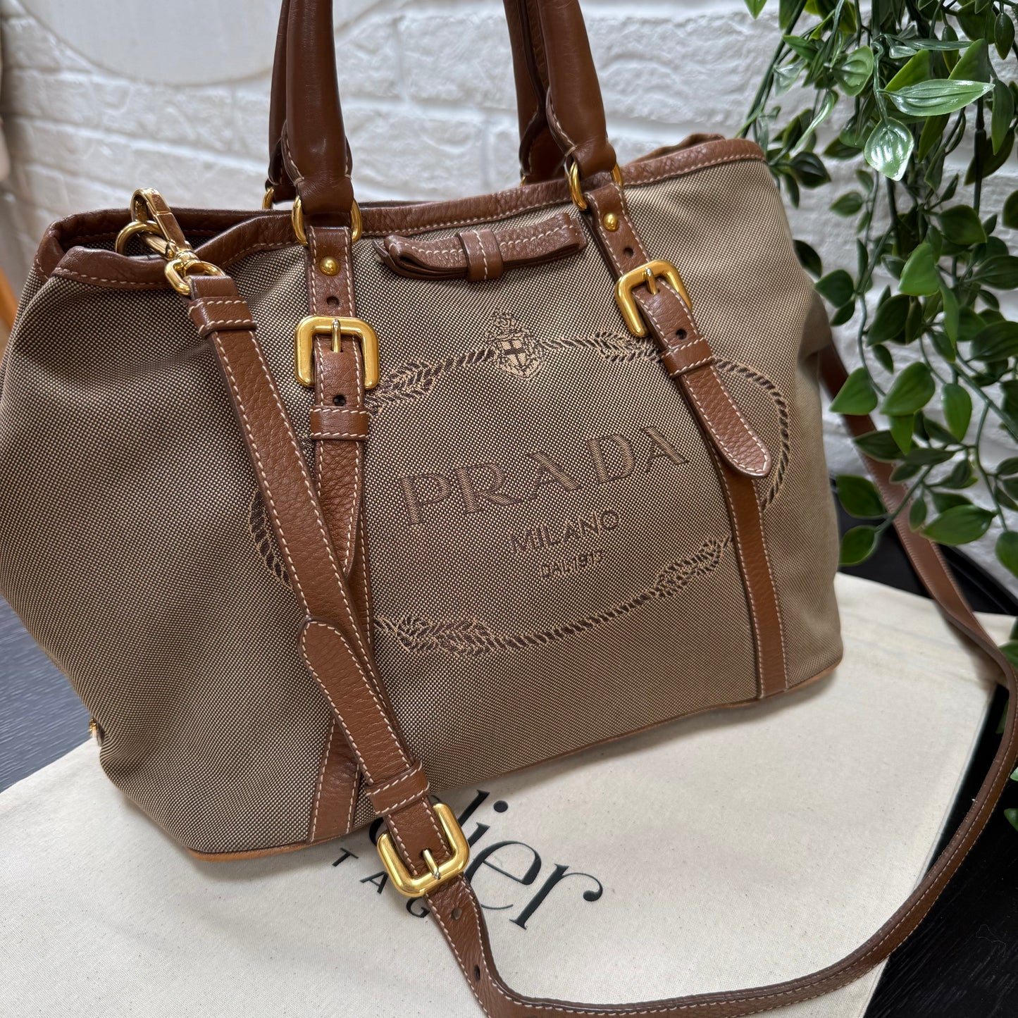 Prada 1990s Canapa Two Way Tote