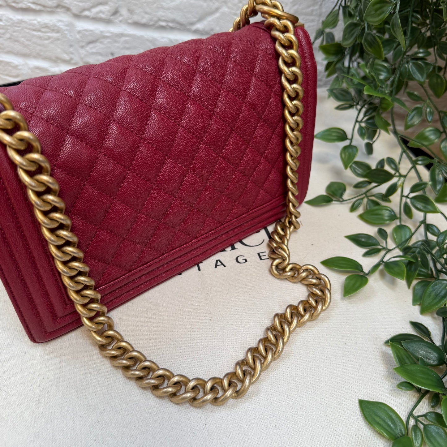 Chanel 2018 Burgundy Le Boy Diamond Quilted Caviar Leather