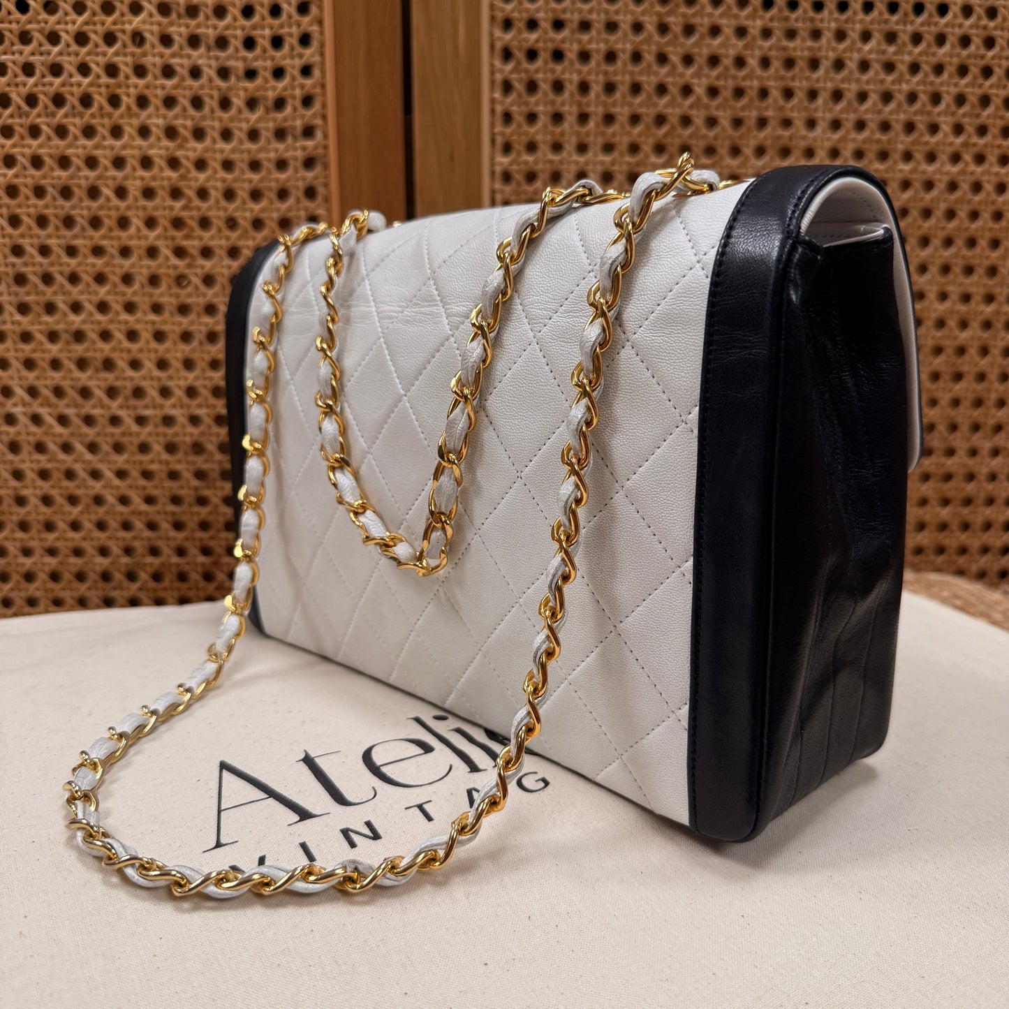 Chanel 1986 Rare Ivory & Navy Limited Edition Single Flap